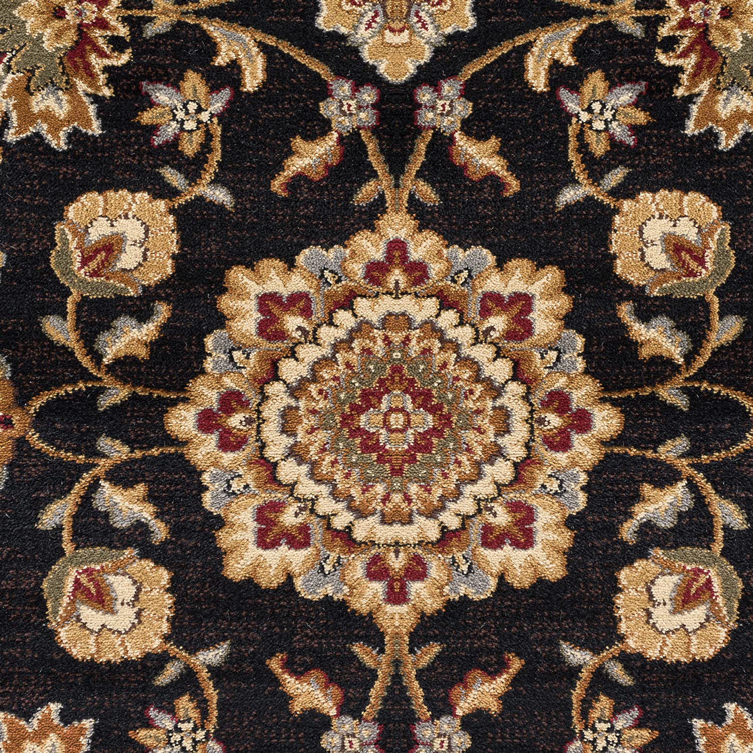 8ft Round Indoor Area Rug for Living Room, Dining Room, Bedroom & Entryway - Traditional Oriental Black Carpet (7'11