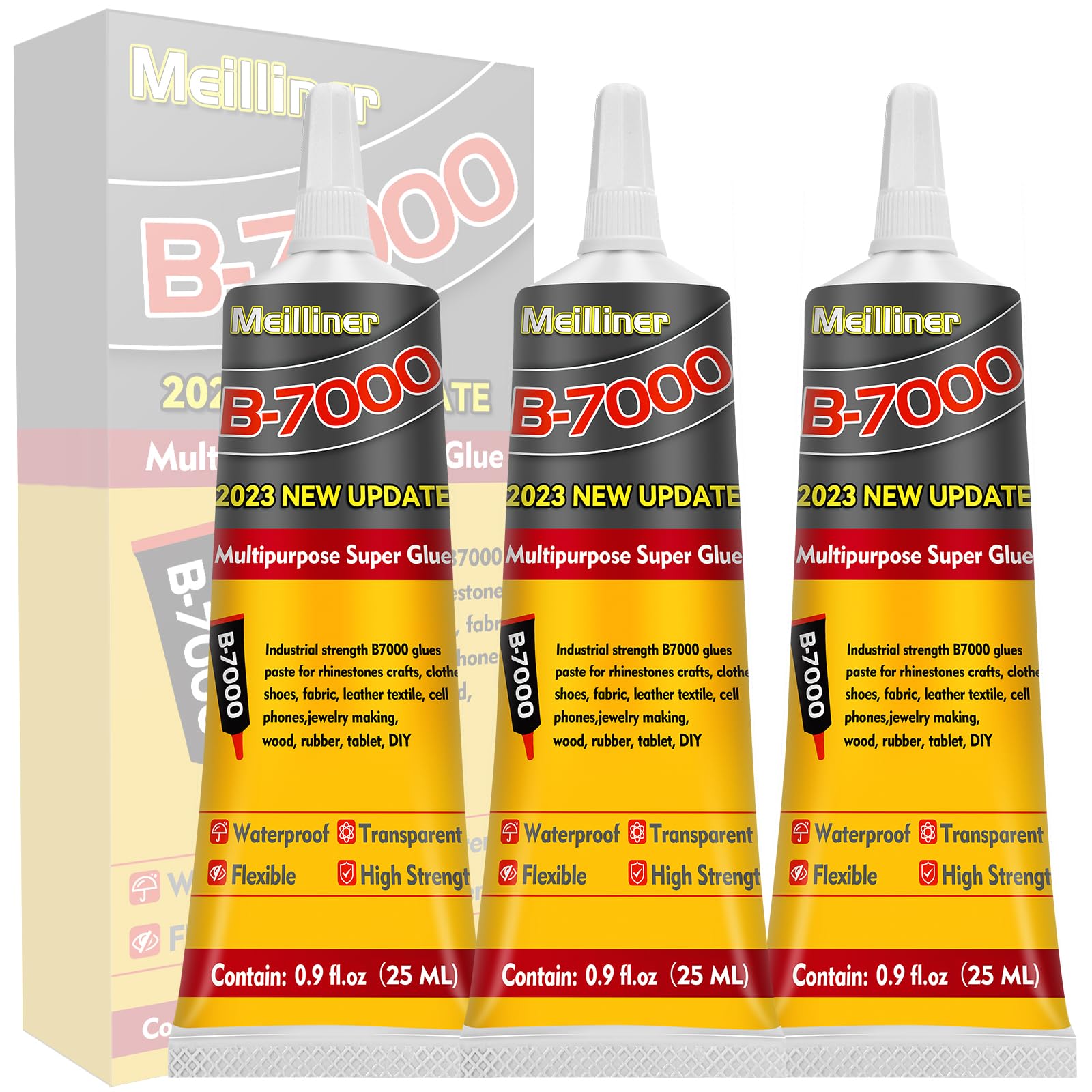 B7000 Clear Jewelry Glue for Rhinestones, Metal, Wood & Glass - 0.9 fl oz Multi-Purpose Craft Adhesive with Precision Tip - Perfect for DIY Jewelry Making, Nail Art, Photo Charms & Fabric Crafts (3-Pack)