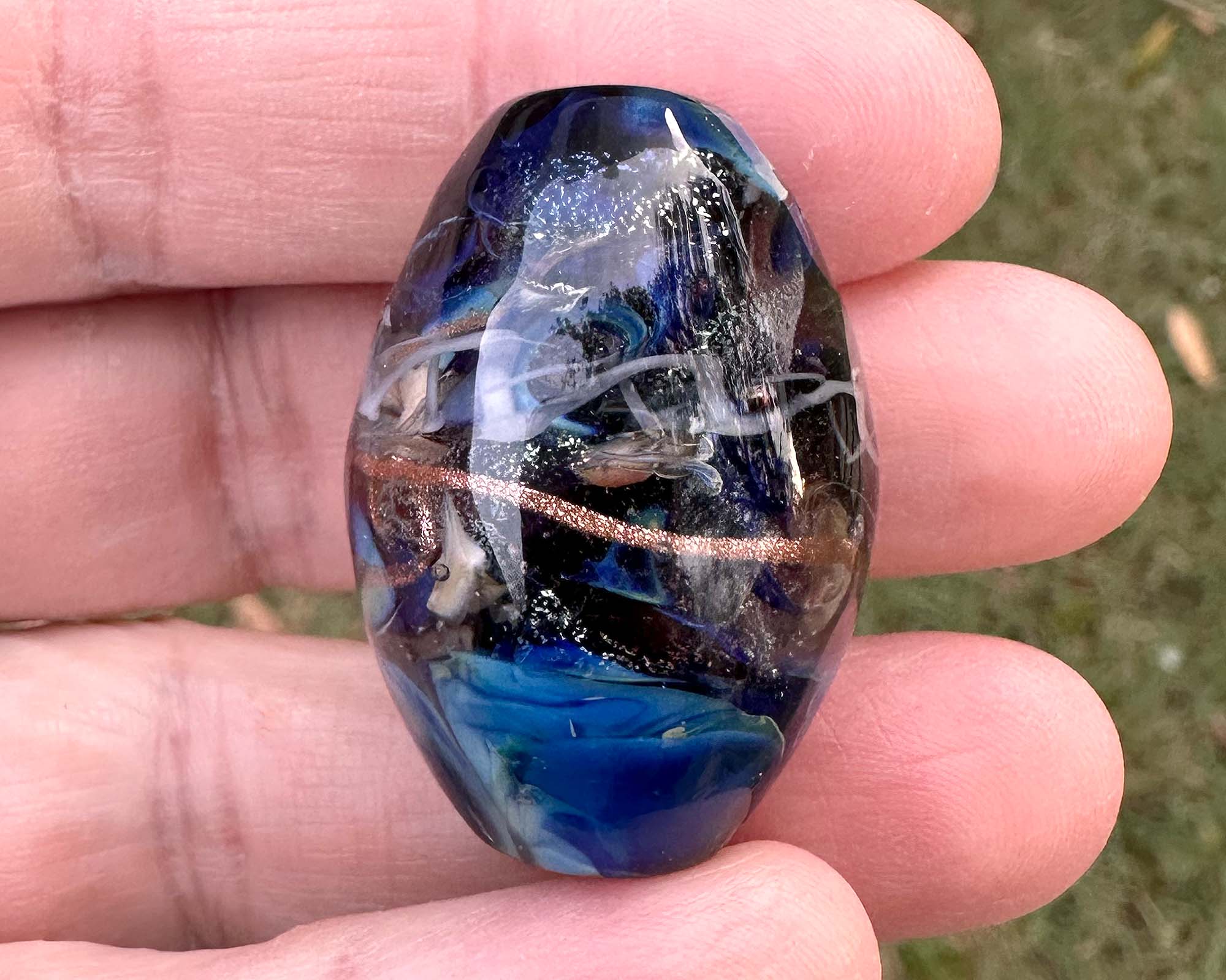 Galaxy Blue Dichroic Glass Lampwork Focal Bead SRA - Handmade Jewelry Making Supplies for Necklaces, Bracelets & DIY Crafts