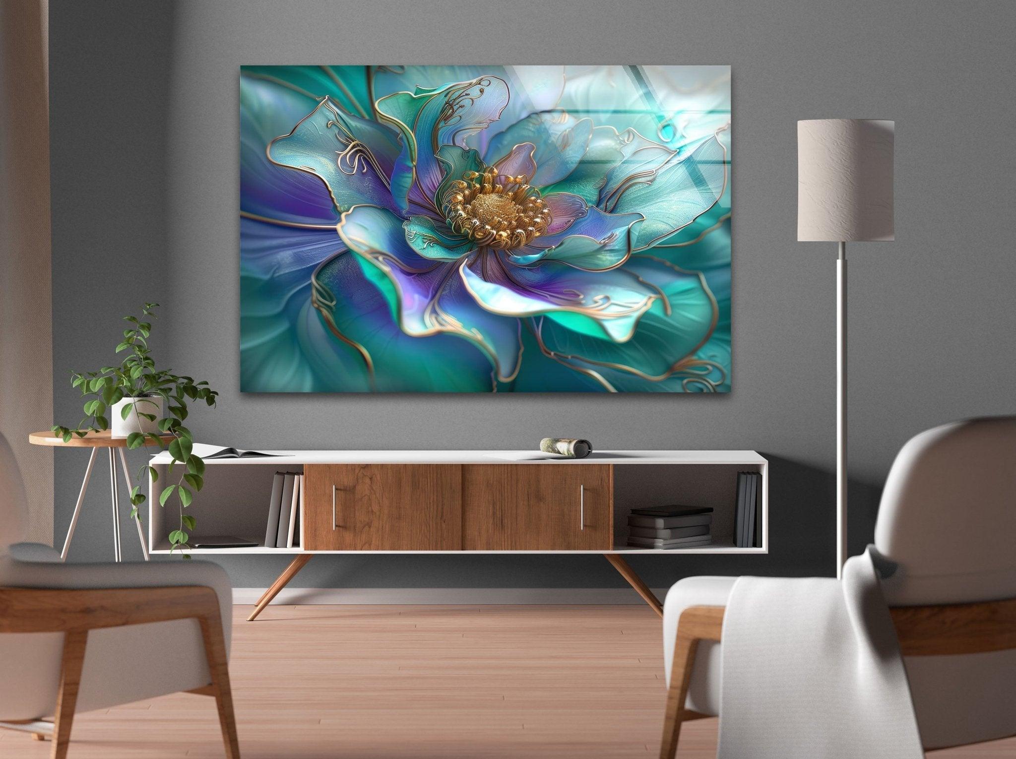 Abstract Pearlescent Flower Close-Up Glass Wall Art - Elegant Home Decor for Living Room, Bedroom & Office