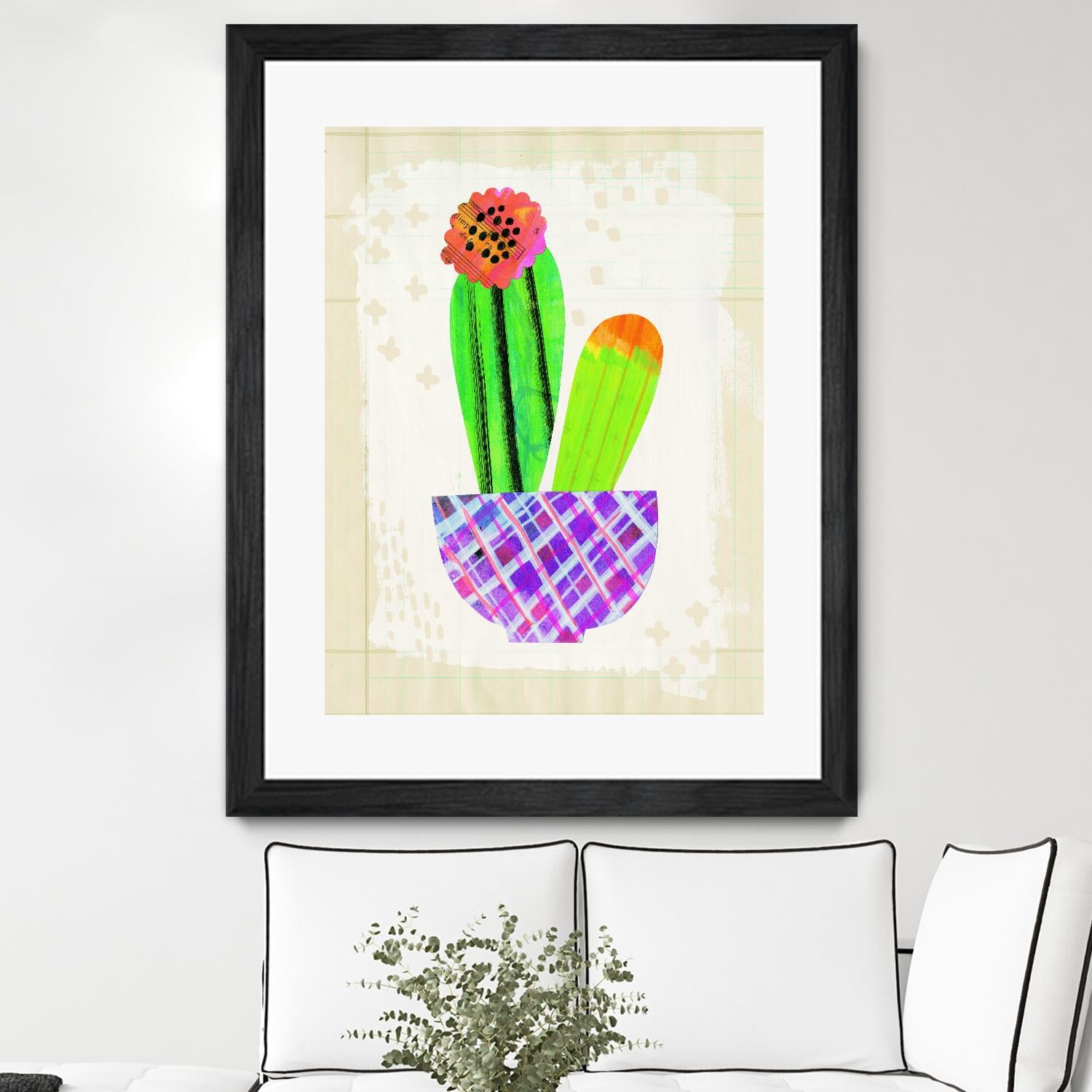 Collage Cactus I on Graph Paper - Unique Wall Art Decor for Home & Office - Perfect for Living Room, Bedroom, or Workspace Aesthetic