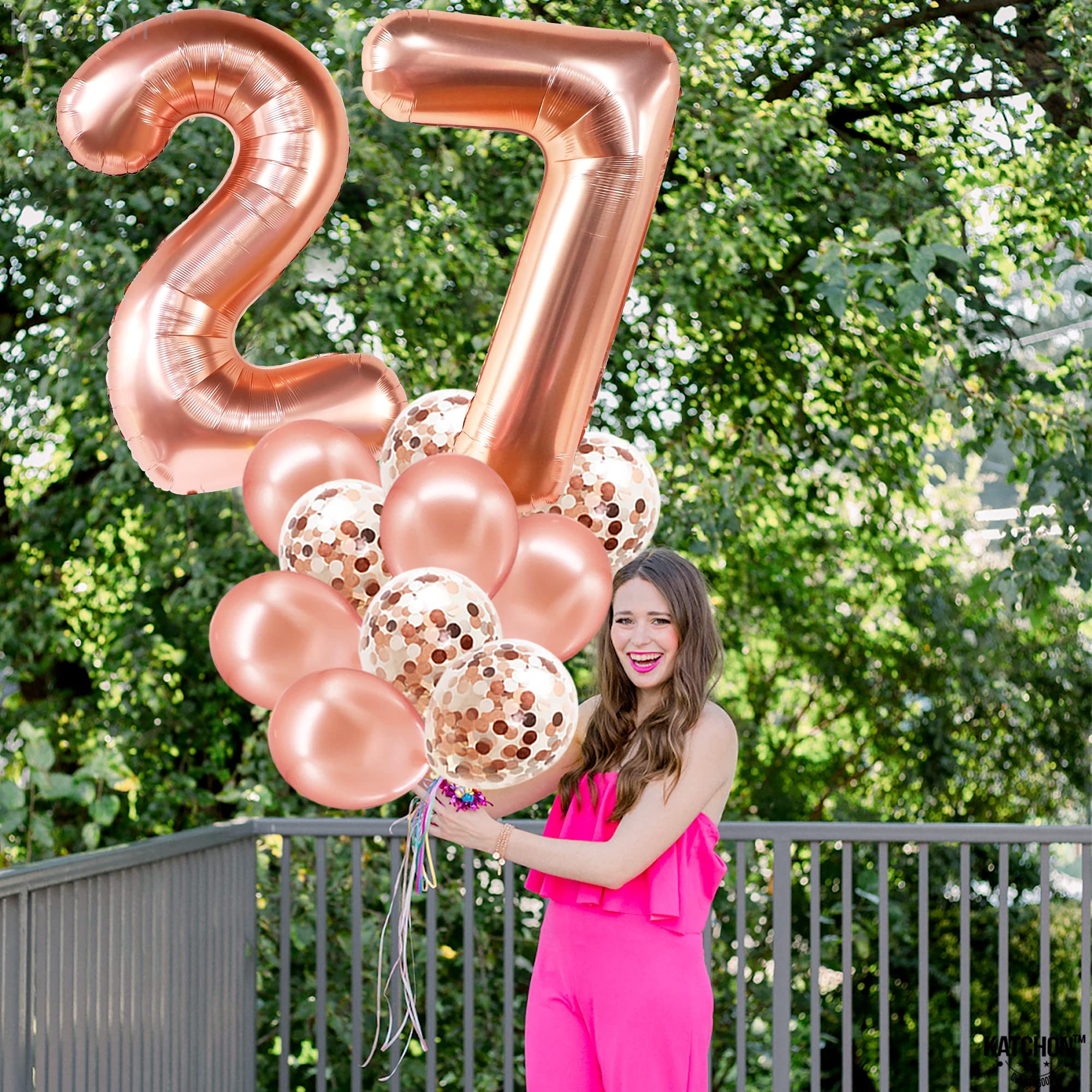 KatchOn 27 Rose Gold Giant Balloon Numbers - 40 Inch | Women's 27th Birthday Decorations & Party Supplies | Confetti Balloons Set for Birthday Celebration | Perfect for Milestone Birthdays, Anniversaries & Photo Backdrops