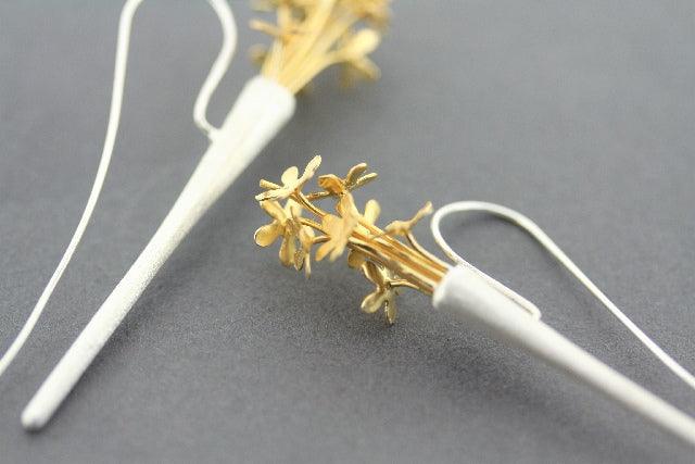 22K Gold Plated Silver Ikebana Flower Earrings - Elegant Japanese Floral Jewelry for Women, Perfect for Weddings, Parties & Special Occasions