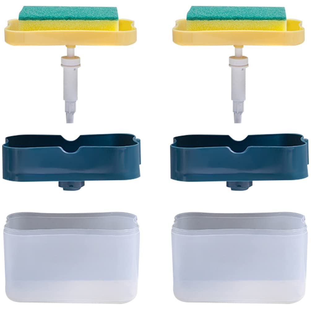 2-Pack Garneck Soap Dispenser & Sponge Holder Set - Practical Dish Soap Pump Dispenser with Empty Soap Case - Perfect for Kitchen Sink, Bathroom Counter & Dishwashing Station Organization