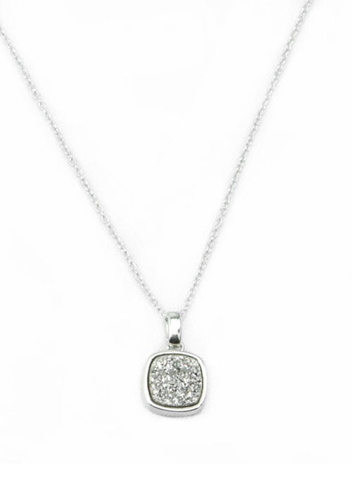 Christy Square Druzy Necklace in Sterling Silver - Elegant Statement Jewelry for Women, Perfect for Parties, Weddings & Everyday Wear