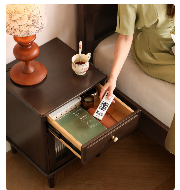 Solid Wood Poplar Nightstand - American Retro Style Bedside Table for Bedroom, Living Room & Guest Room