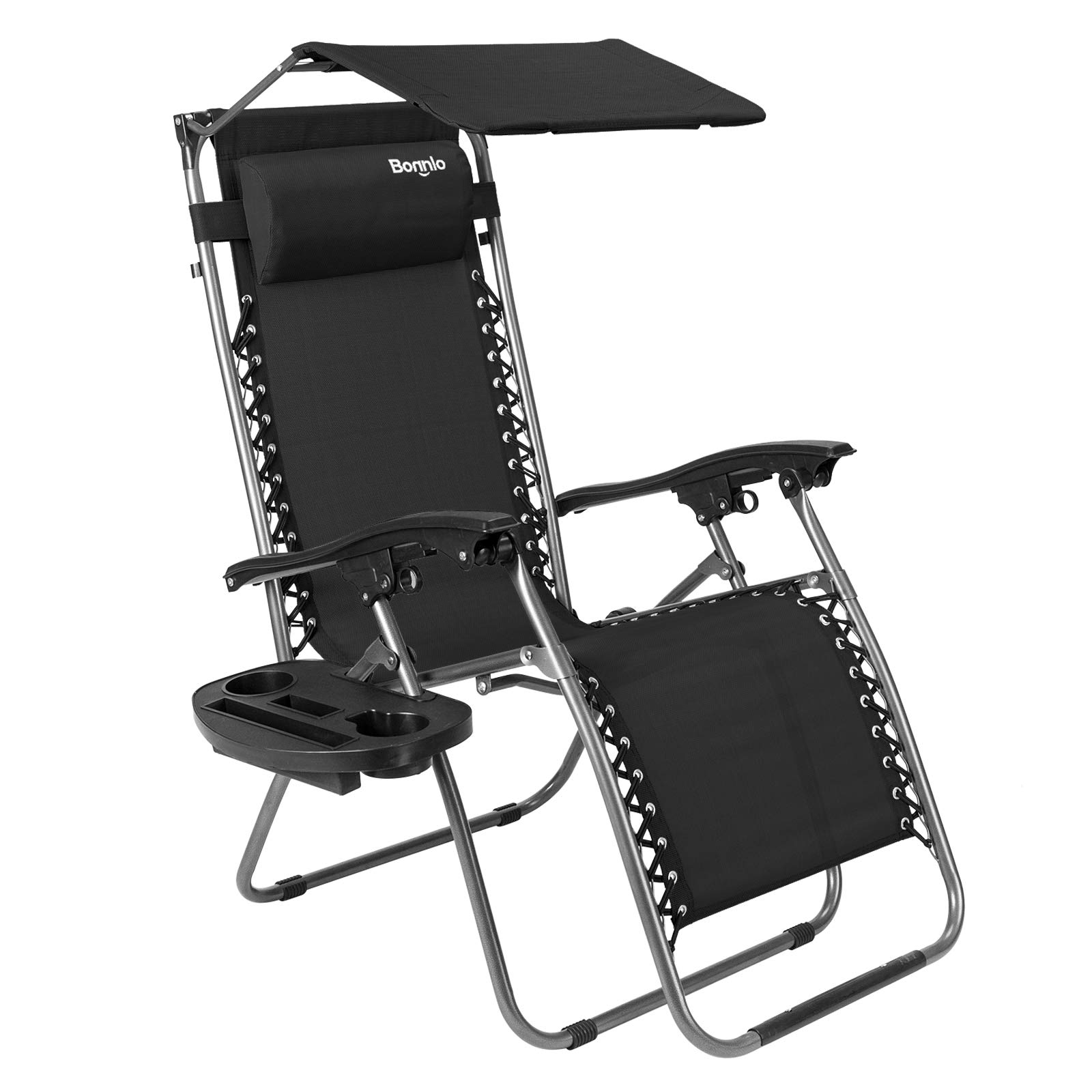Bonnlo Zero Gravity Chair with Canopy - Adjustable Folding Patio Lounge Chair with Sunshade, Cup Holder & Headrest - Perfect for Beach, Garden, Poolside & Outdoor Relaxation (Blue/Black)