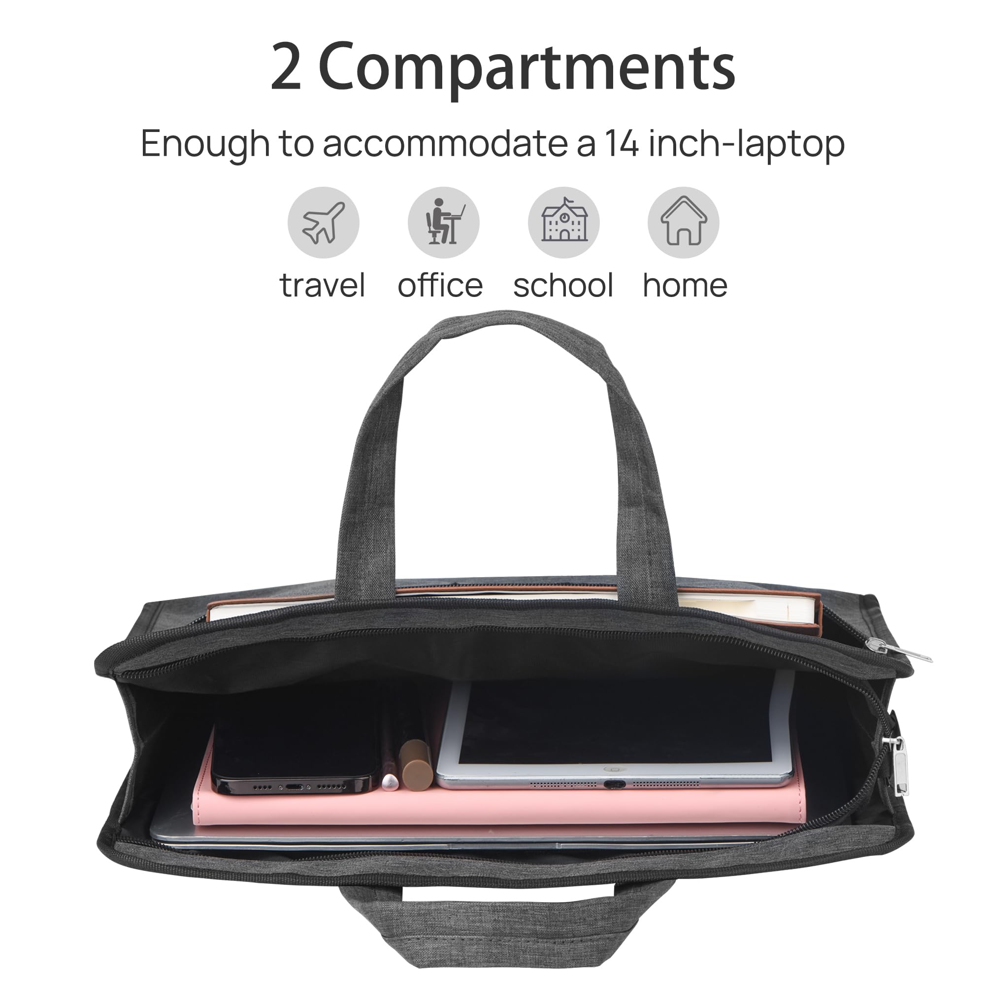 Waterproof Oxford Laptop Document Bag - Professional Zippered Briefcase for Business, Office & School - Perfect for Meetings, Commuting & Travel (Grey)