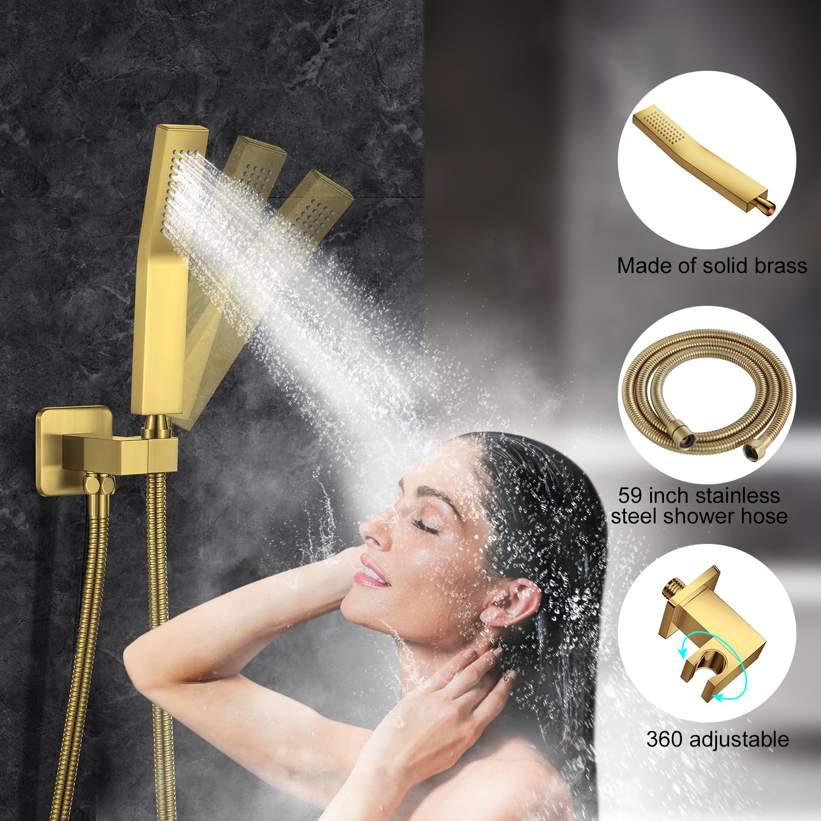 12 Inch Brushed Gold Shower System with Rain Shower Head & Handheld Sprayer - Wall Mounted Complete Bathroom Faucet Set with Rough-in Valve & Trim Kit - Perfect for Modern Bathroom Renovation & Spa-Like Shower Experience