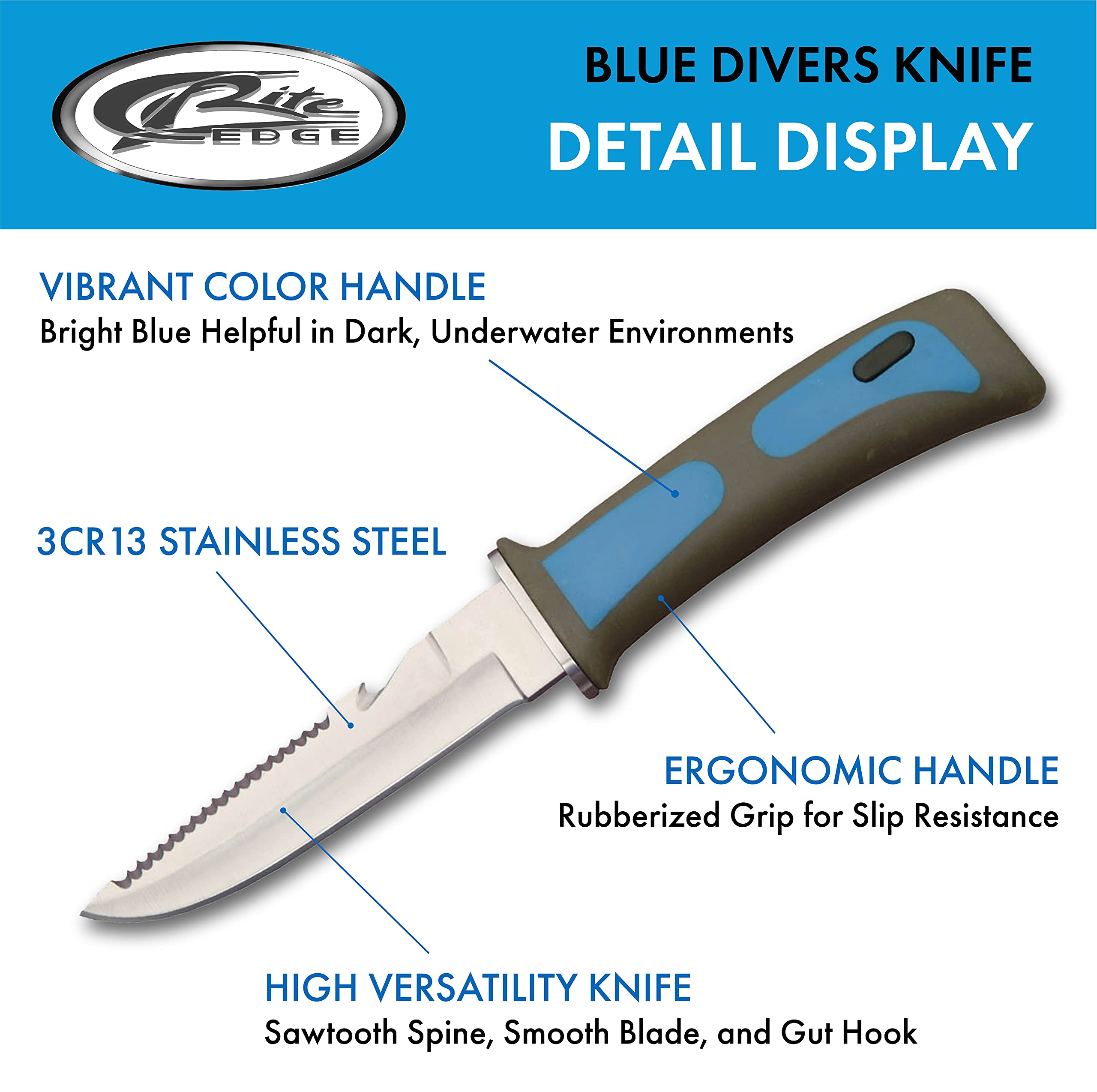 Szco Supplies Professional Diver's Knife - Stainless Steel Dive Knife with Sheath for Scuba Diving, Snorkeling & Water Sports | Perfect Underwater Tool for Cutting Ropes, Nets & Marine Activities