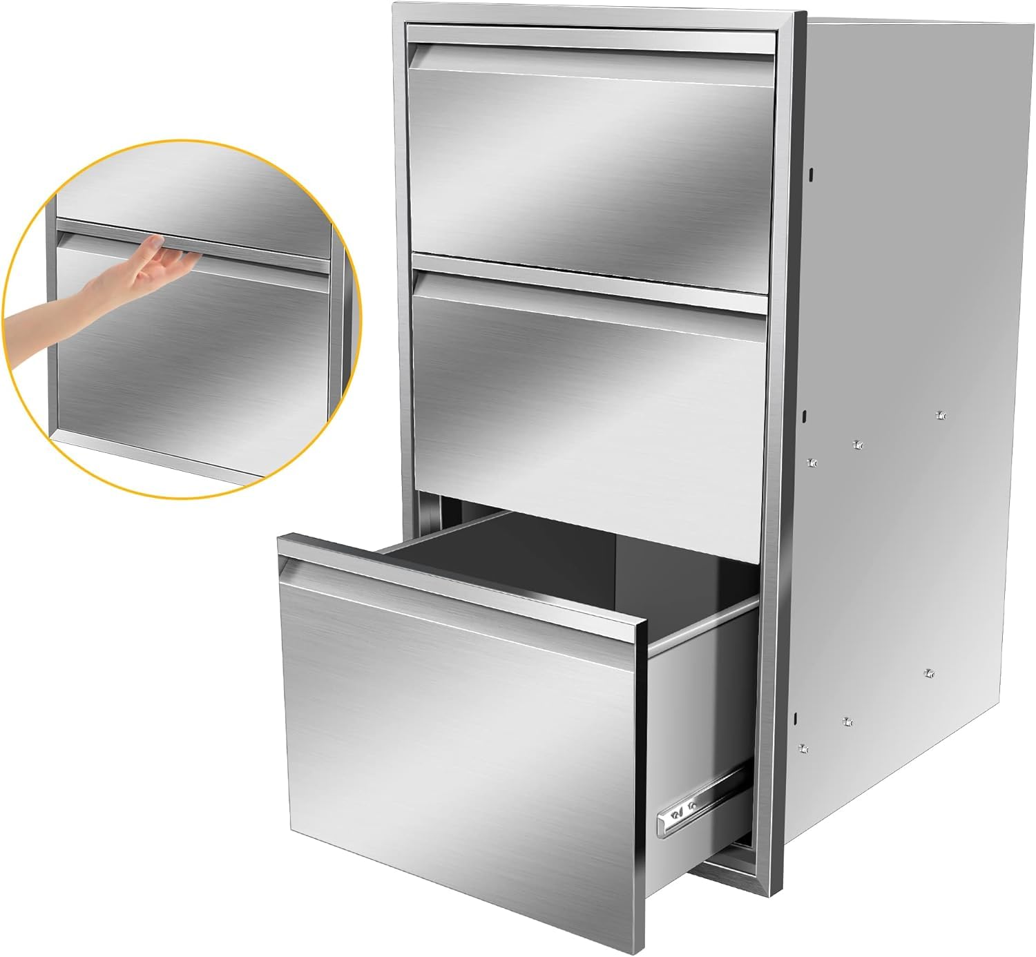 Stainless Steel Outdoor BBQ Drawer for Kitchen Island - 17W x 30H x 21D Inch Flush Mount Storage Cabinet with Handles - Perfect for Grilling Accessories Organization in Backyard Patio & Outdoor Cooking Areas