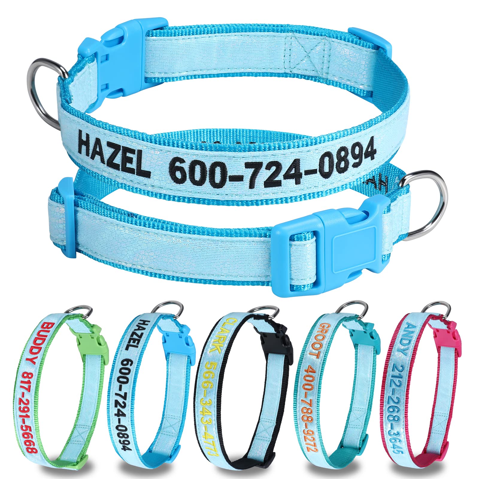 **Custom Glow in the Dark Dog Collar - Personalized Reflective & Embroidered Name & Phone Number - Adjustable Sizes XS/S/M/L for Small & Large Dogs - Perfect for Night Walks, Jogging & Outdoor Safety (Fluorescent Glow)**