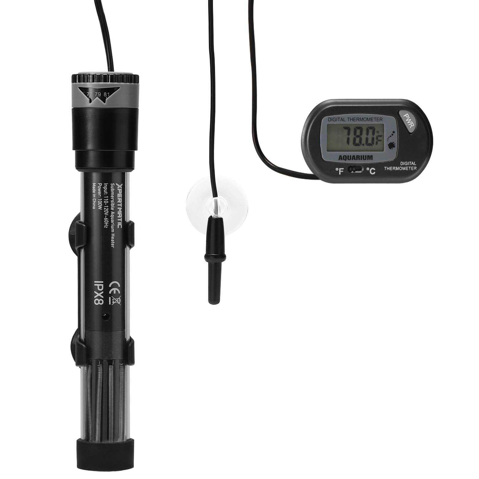 SainSmart XpertMatic 100W Submersible Aquarium Heater with Adjustable Thermostat & Suction Cups - for Marine Saltwater & Freshwater Fish Tanks up to 20 Gallons - Perfect for Tropical Fish, Betta Tanks & Aquatic Pets