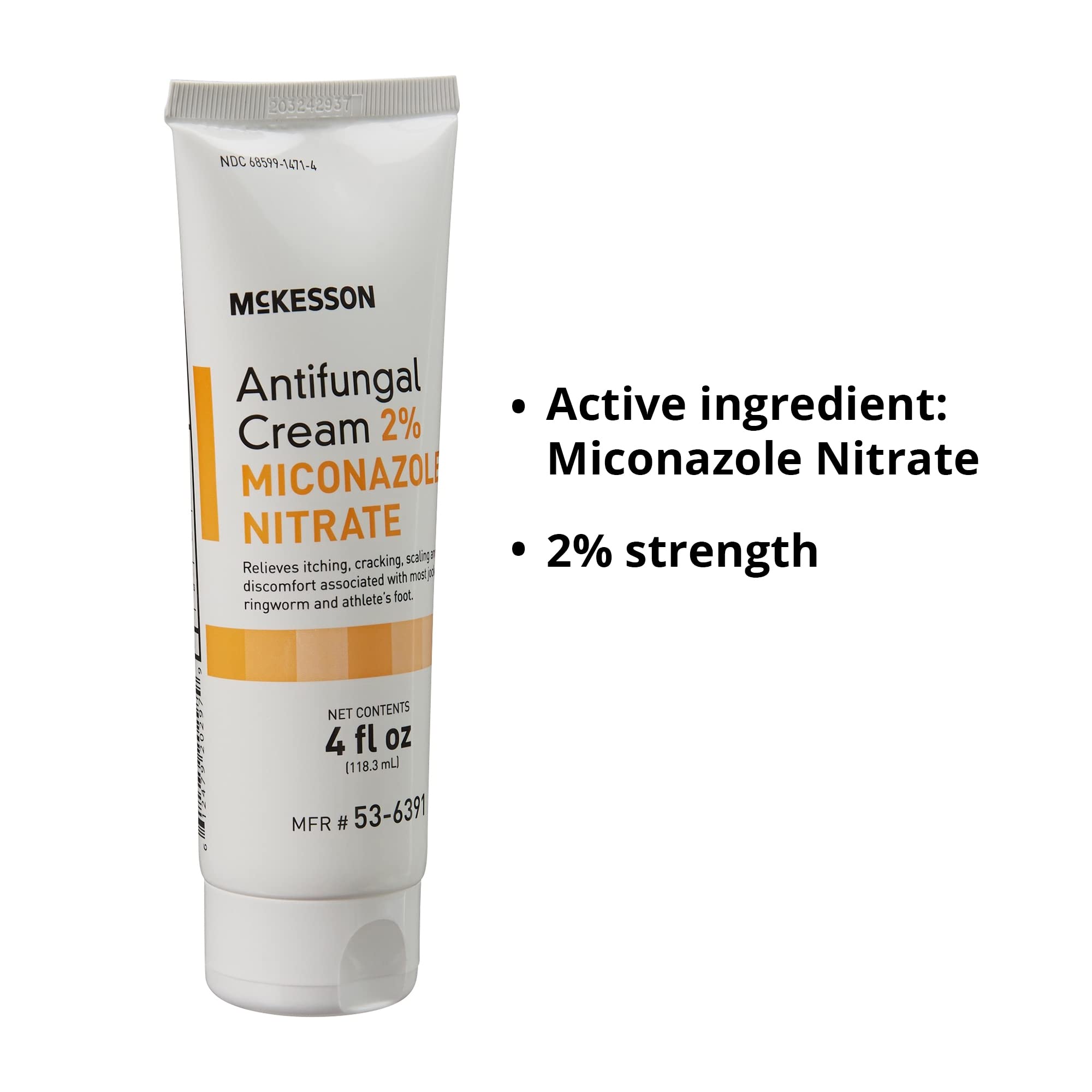 McKesson 2% Miconazole Nitrate Antifungal Cream - Treats Jock Itch, Ringworm & Athlete's Foot - 4 oz (2-Pack) - Fast Itch Relief for Men & Women - Perfect for Gym, Sports & Daily Use
