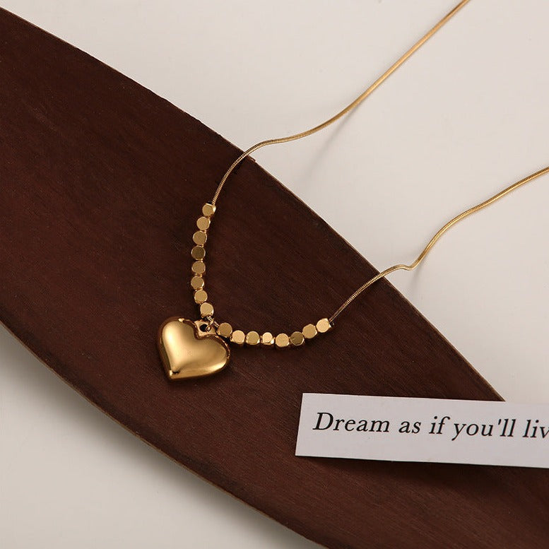 2-Way Heart Pendant Gold Cube Layering Necklace for Women - Elegant Minimalist Jewelry Gift for Valentine's Day, Anniversary & Everyday Wear | R2108