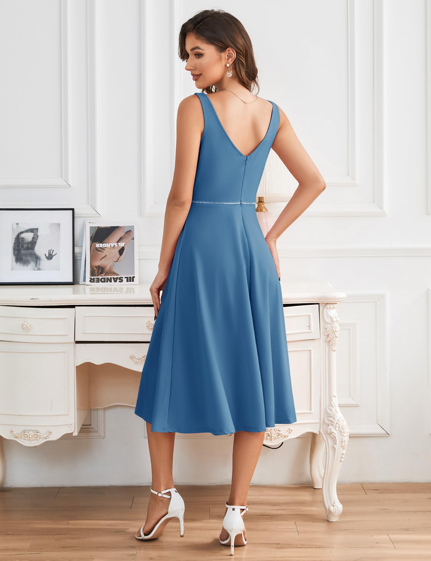 Stylish Women's Party Dresses | Elegant Sleeveless Cowl Neck A-Line Midi Dress for Club, Cocktail & Formal Occasions | Perfect for Weddings, Date Nights & Holiday Parties