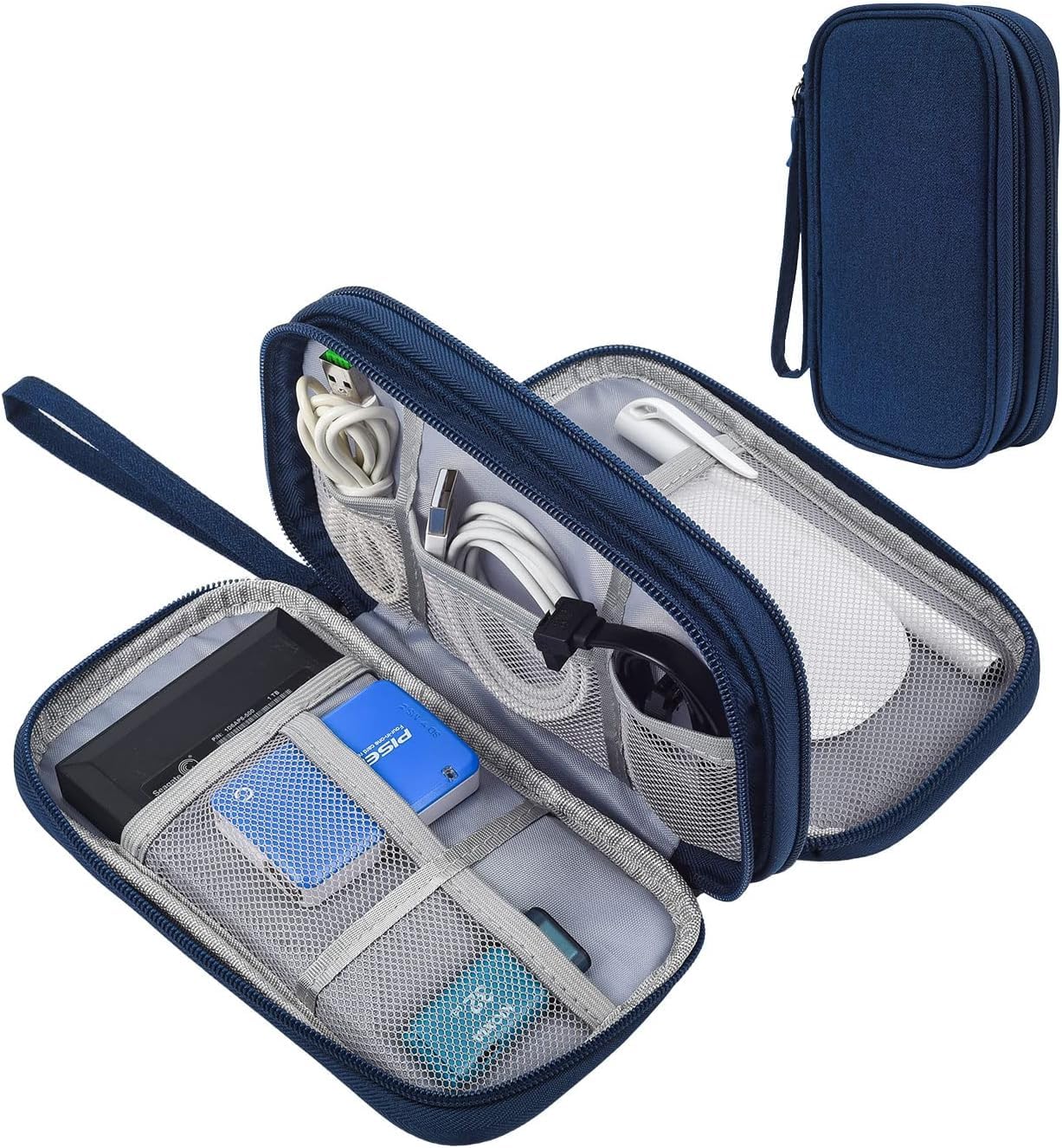 Portable Electronic Organizer Travel Case - Navy Blue Cable Storage Bag for Power Bank, Charging Cords, USB Cables & Earphones | Perfect for Business Trips, Daily Commute & Home Office Organization