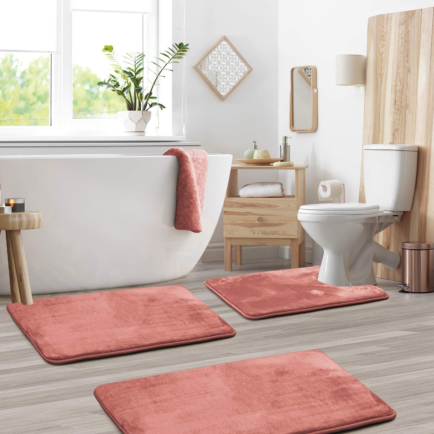 Clara Clark Memory Foam Bath Mat Set - 3 Piece Non-Slip Absorbent Velvet Bathroom Rugs with Contour Mat, Fast Drying & Soft (20