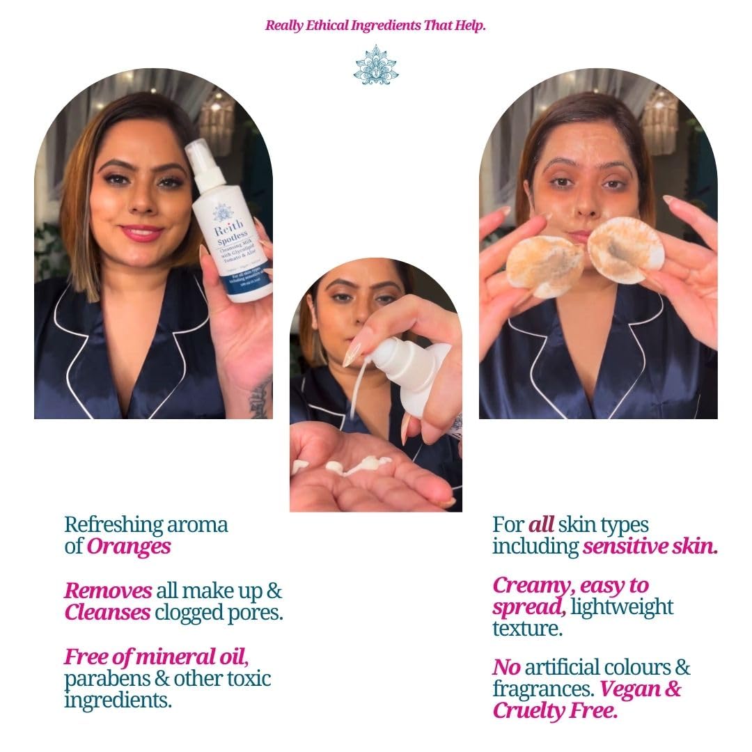 Reith Spotless Cleansing Milk - Gentle Winter Face Wash & Makeup Remover for Face & Eyes with Tomato & Vitamin E (100ml) | Perfect for Dry Skin & Nighttime Skincare Routine