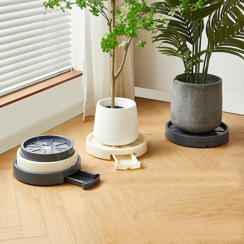 Heavy Duty 12-Inch Plant Caddy with 360° Hidden Wheels - Rolling Planter Stand with 4 Invisible Casters for Indoor/Outdoor Plants (Black, 1-Pack) - Perfect for Moving Large Potted Plants on Hardwood, Tile & Patio Surfaces