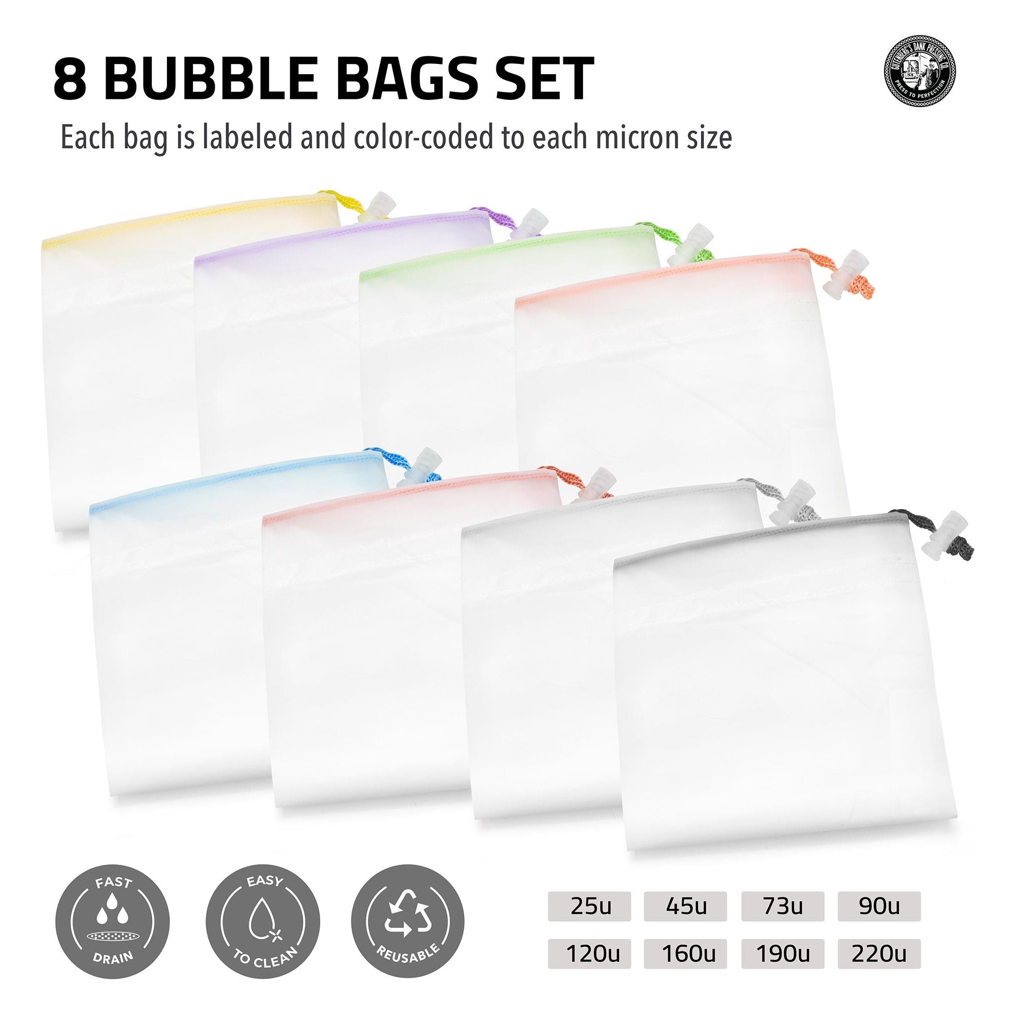 Gutenberg's Dank Pressing Co 10 Gallon All Mesh Bubble Hash Bags 8 Set - Perfect for Herbal Extraction, Ice Water Hash Making, and DIY Concentrate Production