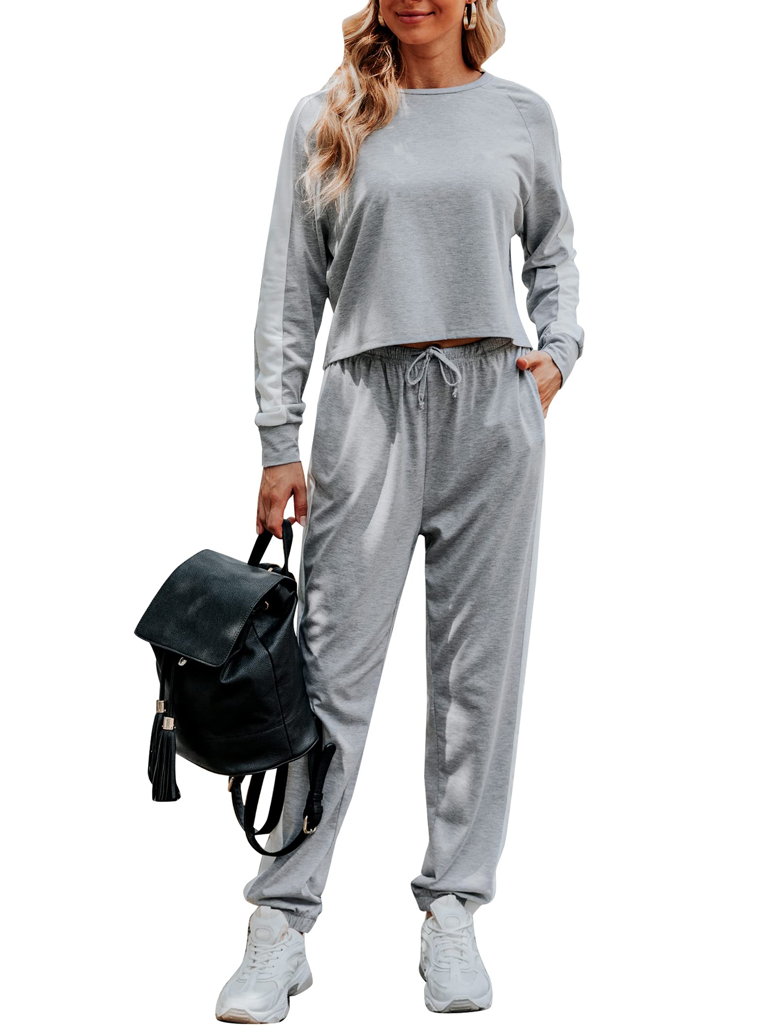 Chriselda Women's 2-Piece Lounge Set - Long Sleeve Crop Top & Drawstring Jogger Pants Comfy Sweatsuit | Casual Loungewear, Home Wear, Yoga Outfit for Relaxing & Running Errands