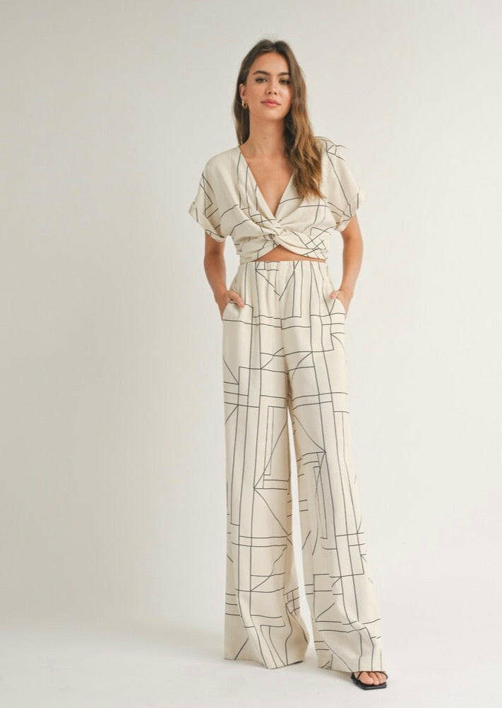 Stylish High Waisted Geometric Print Wide Leg Pants for Women - Trendy Lounge & Office Wear - Perfect for Casual Outfits, Work Attire & Vacation Looks
