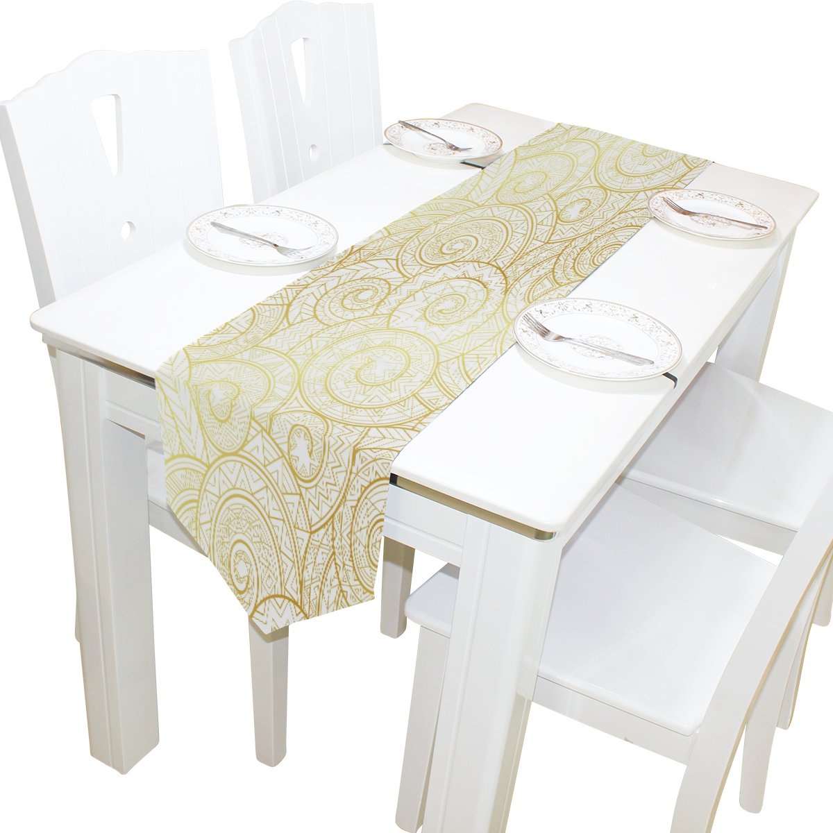ALAZA Gold Tribal Geometric Table Runner 13x90 Inches - Elegant Wedding Banquet Decor, Coffee Table Mat for Home & Party Decoration | Perfect for Dining Tables, Buffets, and Special Events