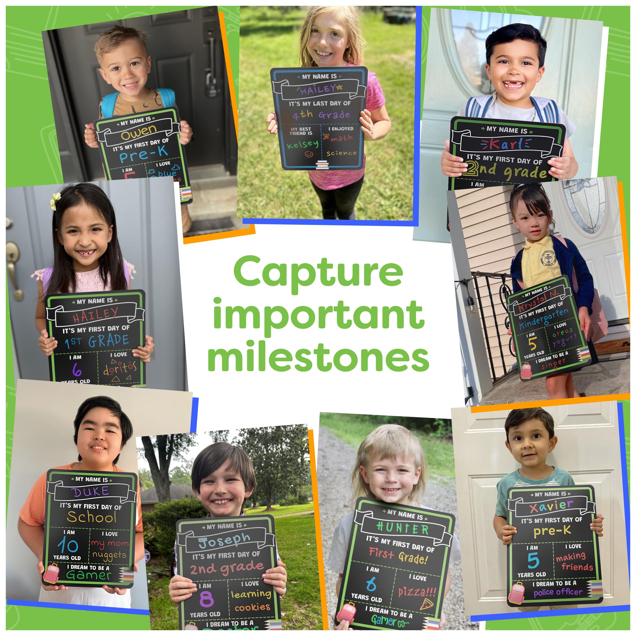First and Last Day of School Chalkboard Sign with 6 Liquid Chalk Markers - Double-Sided 14x11 Inch Reusable Board - Perfect for Kindergarten & Preschool Back to School Photos and Memory Keepsakes