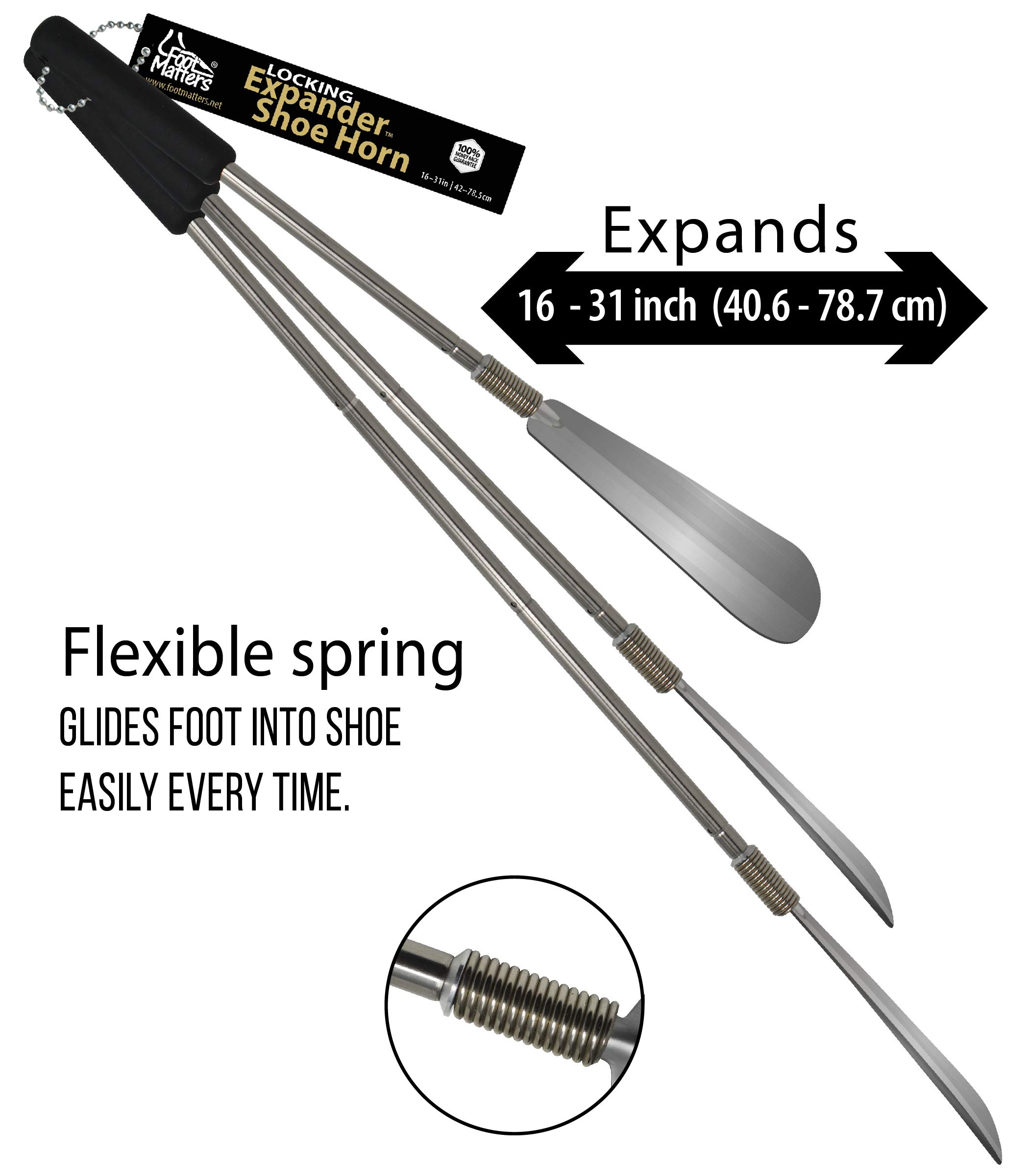 FOOTMATTERS Extra Long Shoe Horn with Twist Lock - Extends 16-31 Inches - Durable Shoe Helper for Seniors & People with Mobility Issues - Perfect for Putting On Shoes Without Bending
