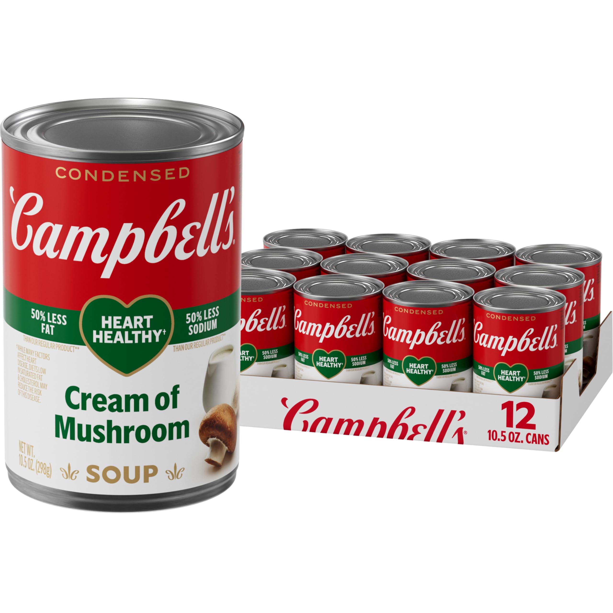 Campbell's Condensed Heart Healthy Cream of Mushroom Soup - 10.5 oz Cans (Pack of 12) | Low Sodium, Gluten Free | Perfect for Casseroles, Soups & Cooking Recipes