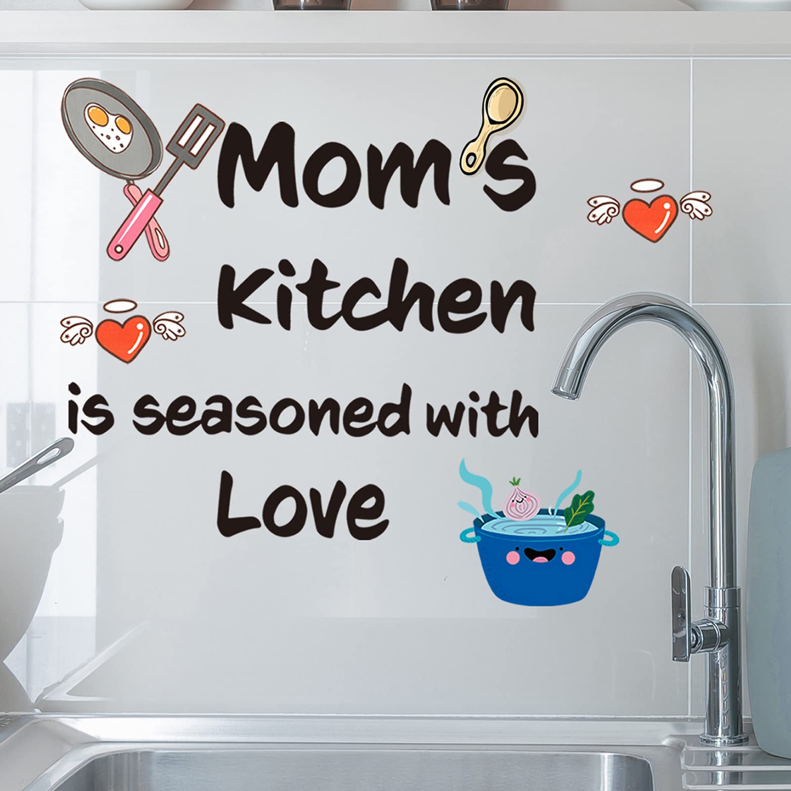Maydahui 2-Pack Kitchen Wall Decals - 17.7x21.6 Inch Inspirational Quote Stickers for Mom, 'Mom's Kitchen is Seasoned with Love' - Perfect for Home Decor, Chef Gifts & DIY Kitchen Wall Art