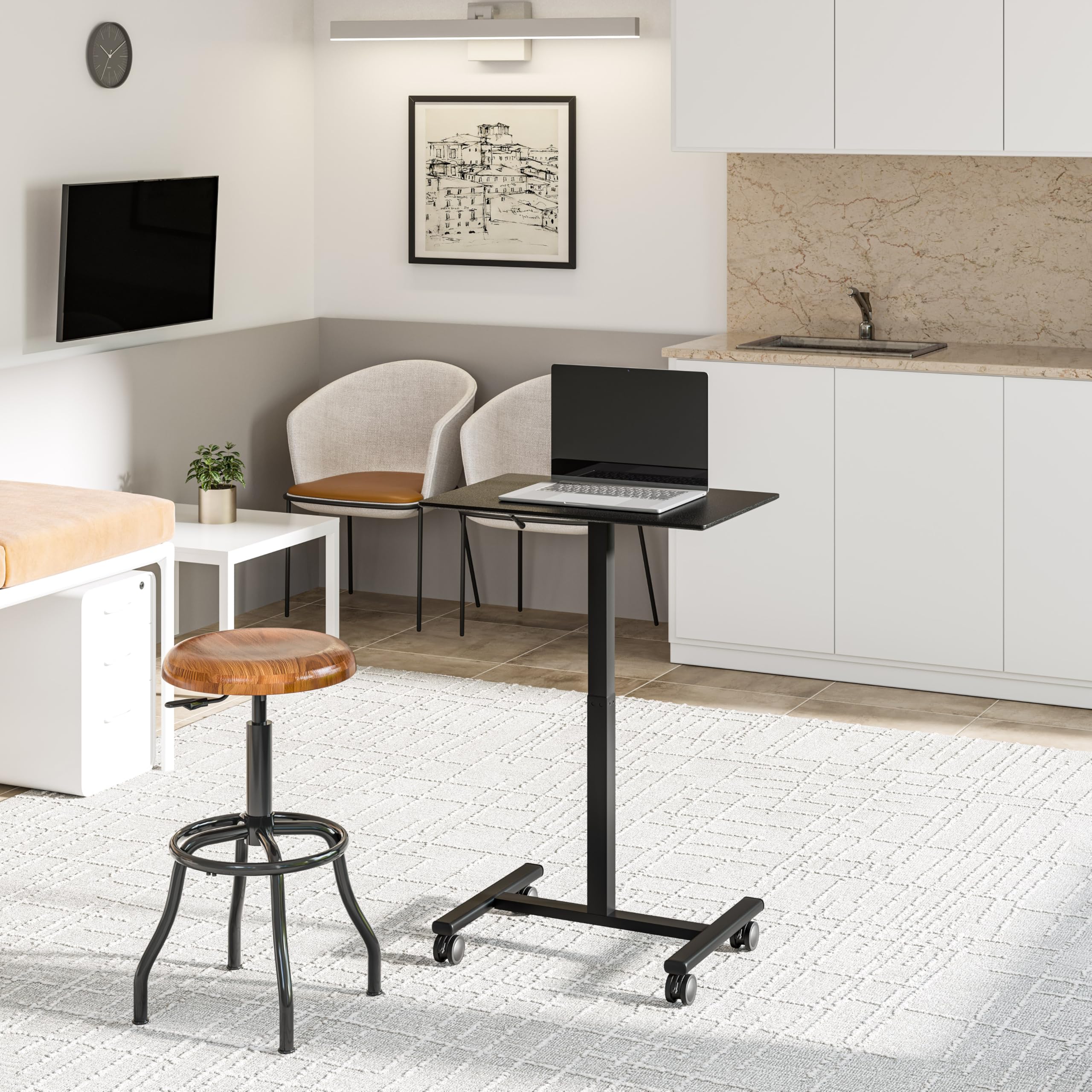 Seville Classics Airlift Height Adjustable Pneumatic Laptop Stand Up Desk - Mobile Rolling Computer Workstation Cart for Home Office & Classroom (25.6