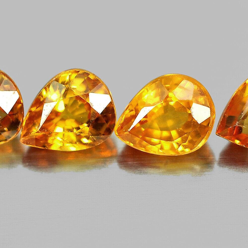 Natural Vivid Medium Orange Songea Sapphire 5x4mm Pear Loose Stones (1.90tcw, 4 Pieces) - September Birthstone, VS Clarity - Perfect for Jewelry Making, Engagement Rings & Birthstone Gifts