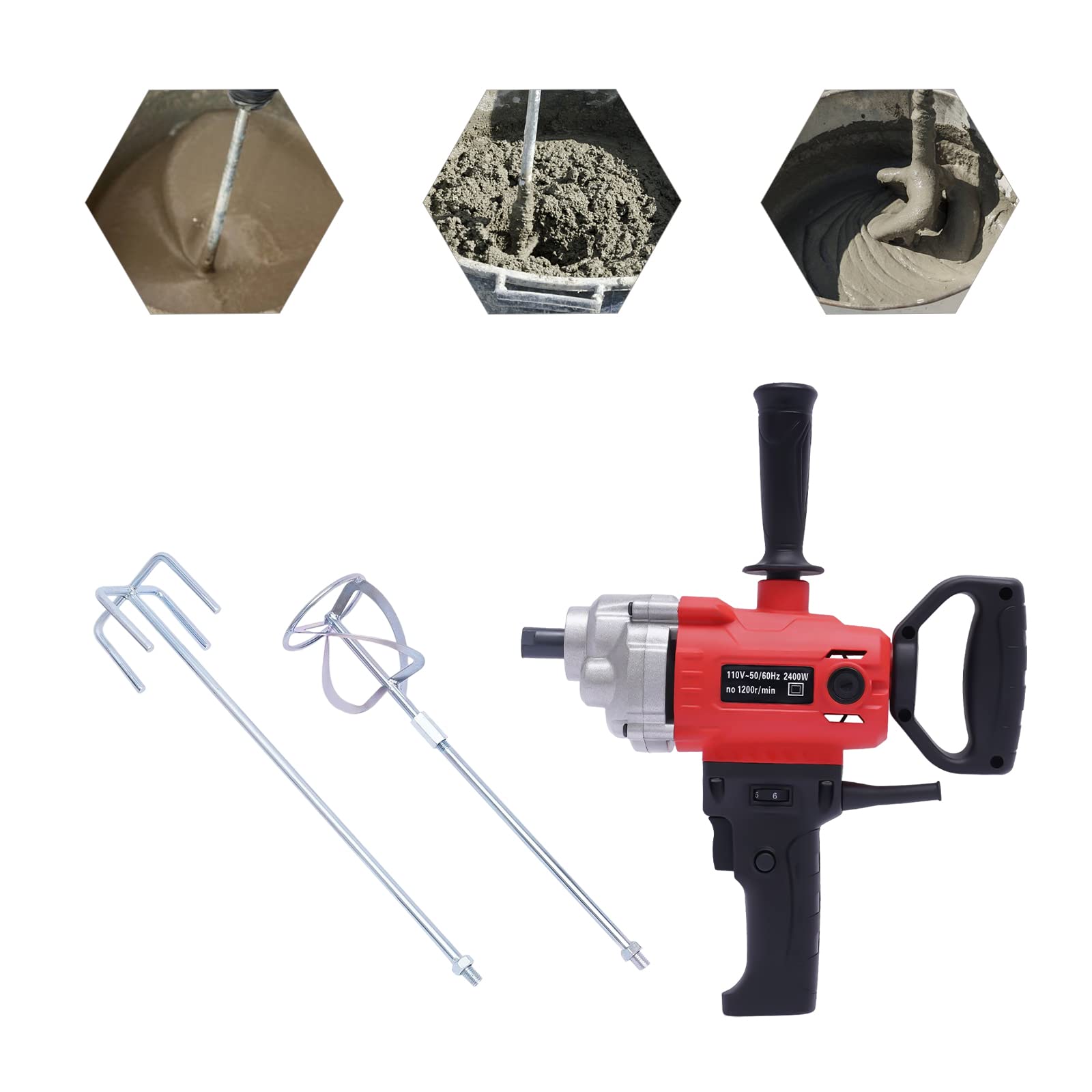 2400W Heavy Duty Electric Concrete Mixer - 6 Speed Adjustable Handheld Cement Mixer for Mortar, Plaster & Construction - Perfect for DIY Projects, Home Renovation & Professional Use