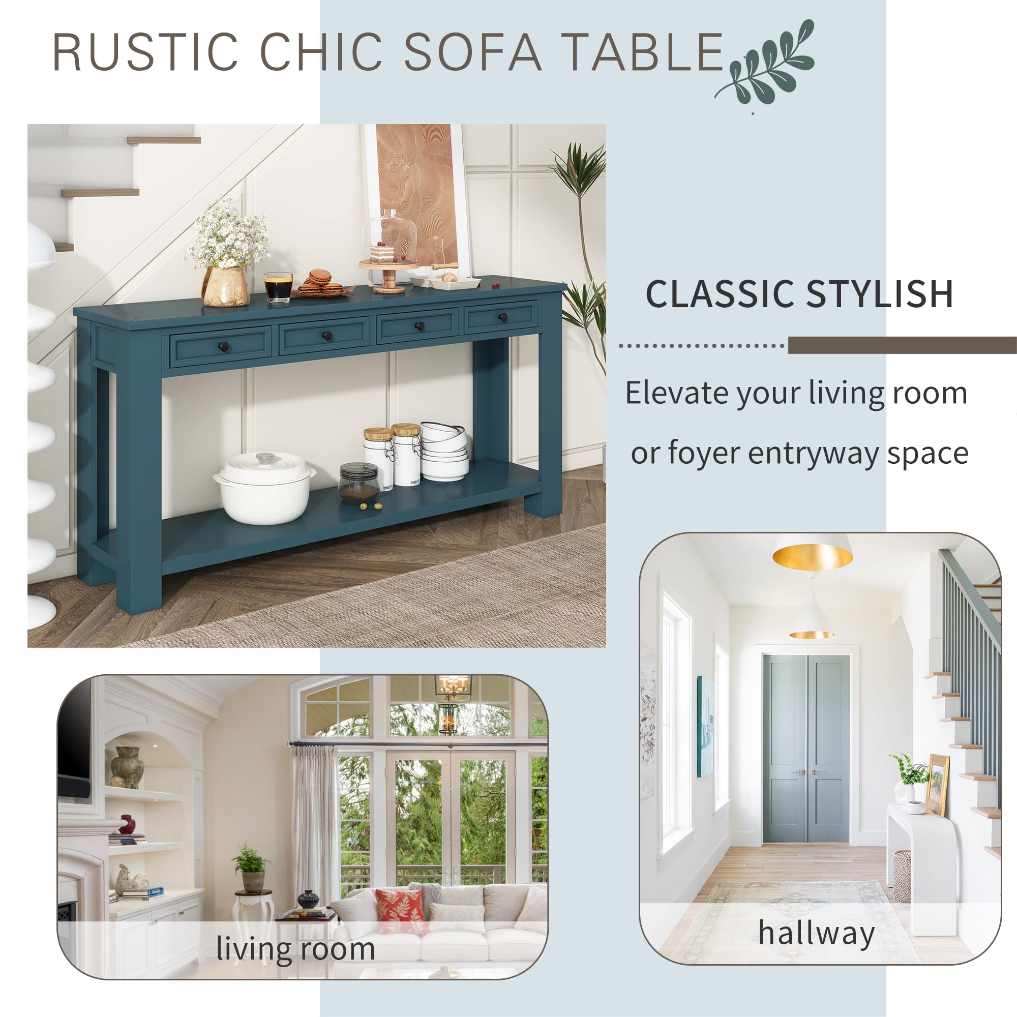 LZ LEISURE ZONE Console Table with Storage Drawers & Bottom Shelf - Entryway Sofa Table for Hallway, Living Room (Dark Blue) | Perfect for Small Spaces, Home Decor & Organization