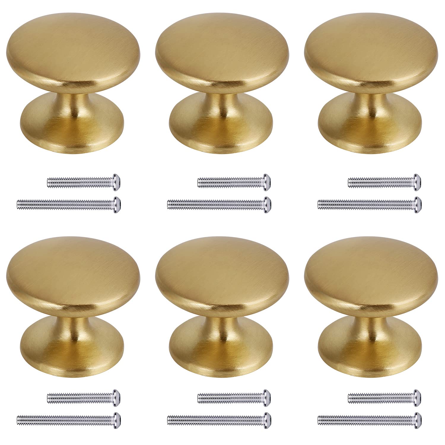 BIGLUFU 1 Inch Brass Drawer Knobs - 6 Pack Gold Cabinet Hardware for Kitchen, Dresser & Furniture - Vintage Style Drawer Pulls for Home Decor & DIY Projects