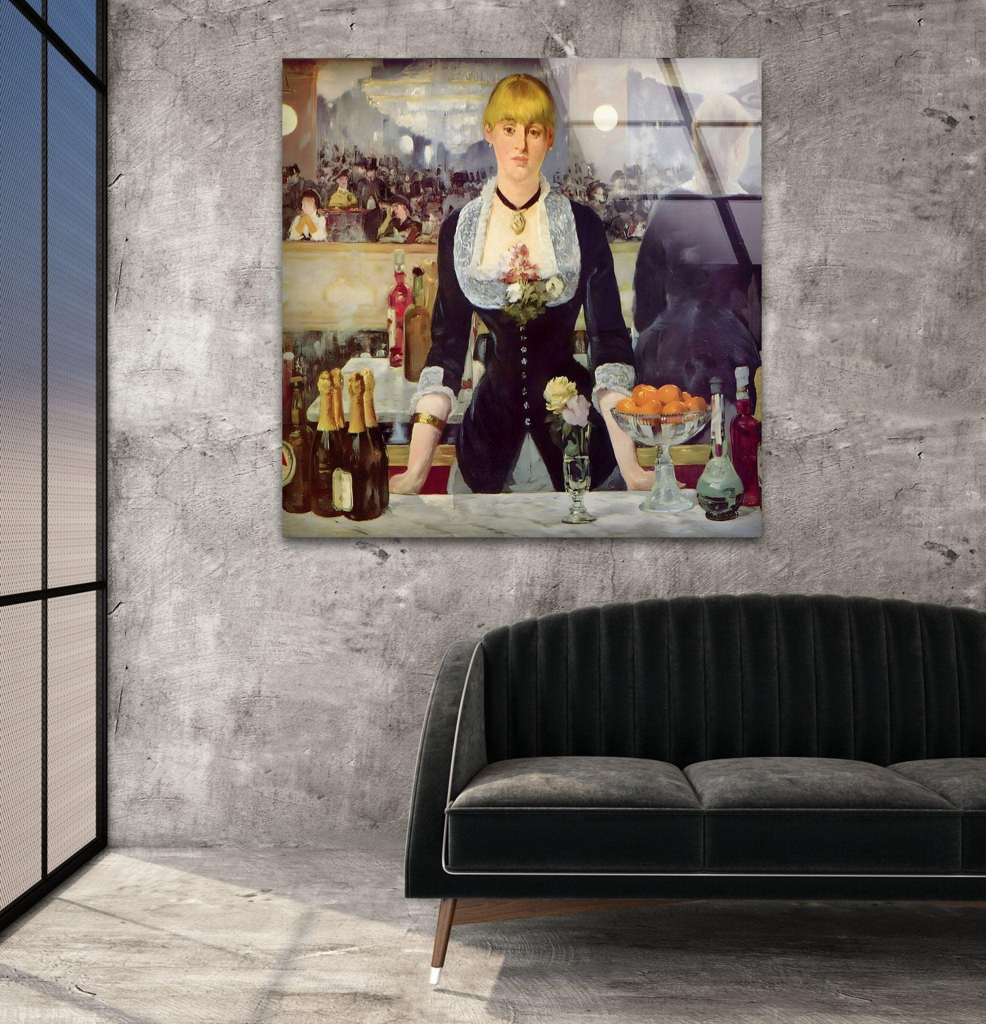 Édouard Manet 'A Bar at the Folies Bergère' Glass Wall Art - Premium Framed Canvas Print for Home & Office Decor - Perfect for Living Room, Bedroom, or Gallery Wall Display