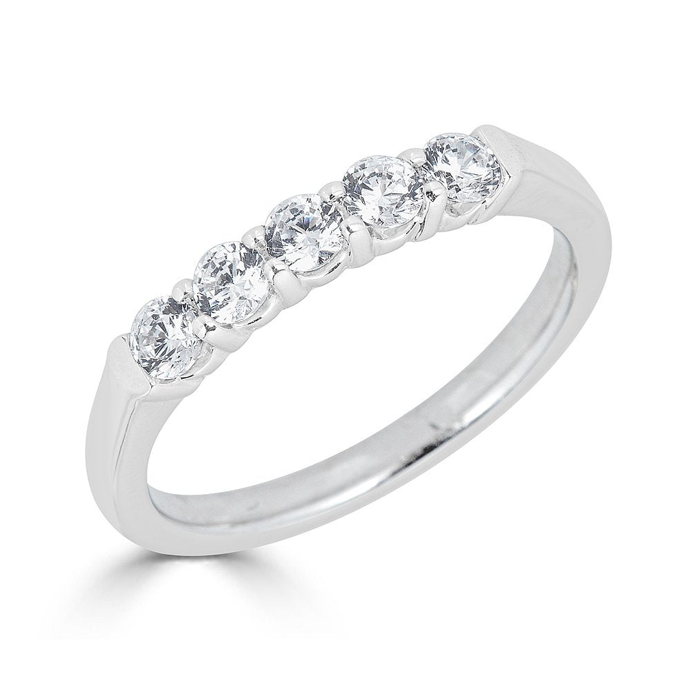 18KT White Gold 0.50 CTW Diamond 5-Stone Wedding Band Ring for Women - Perfect for Engagement, Anniversary & Special Occasion Gifts