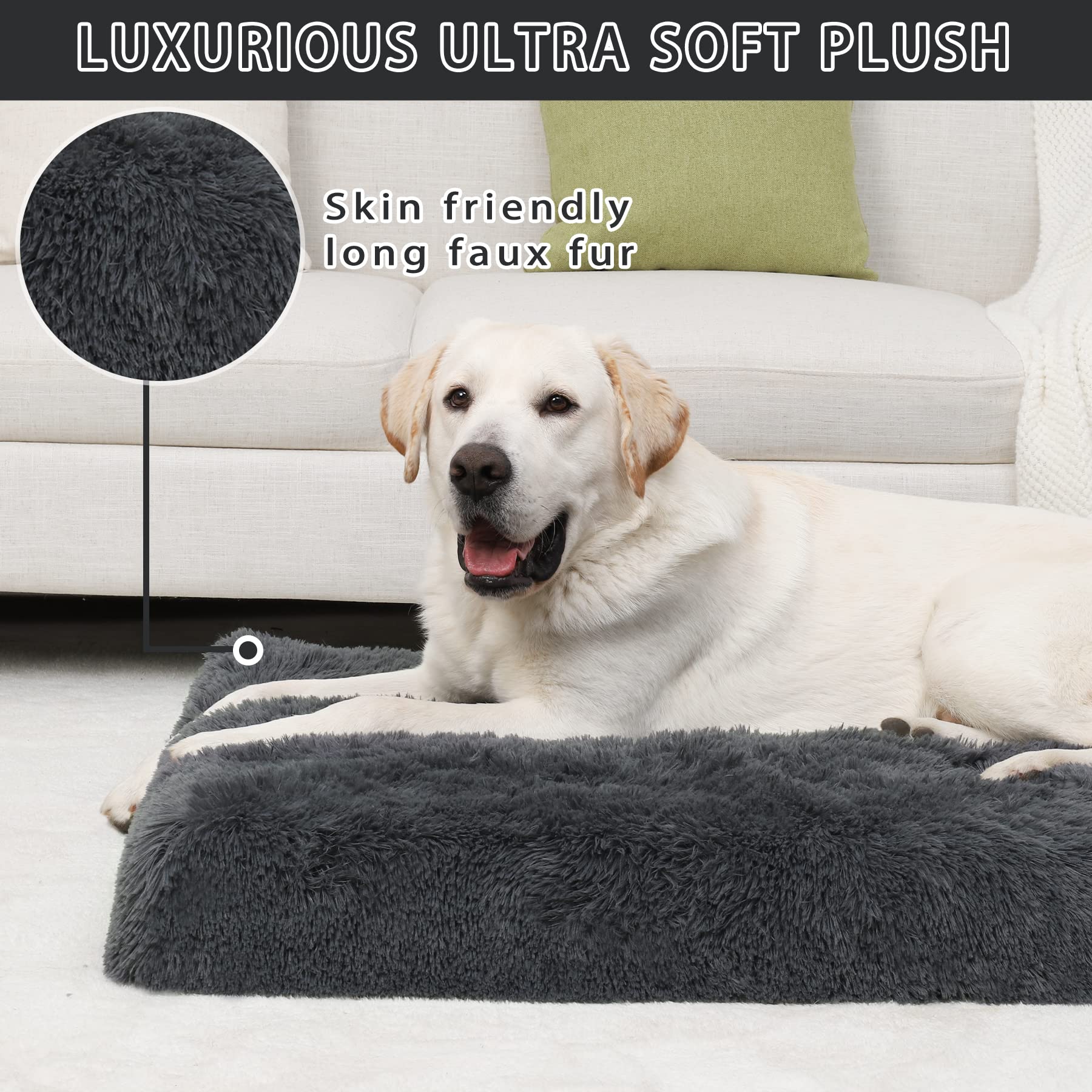 MIHIKK Extra Large Orthopedic Dog Bed - XL Egg Crate Foam Pet Mattress with Removable Washable Cover, Waterproof & Non-Slip Bottom - Anti-Anxiety Comfort for Large Dogs (41x29 Inches, Dark Gray) - Perfect for Living Room, Bedroom or Crate Use