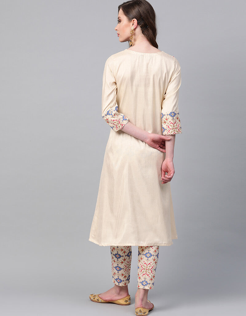Beige Poly Silk Straight Leg Pants for Women - Elegant Office Wear & Casual Outfits