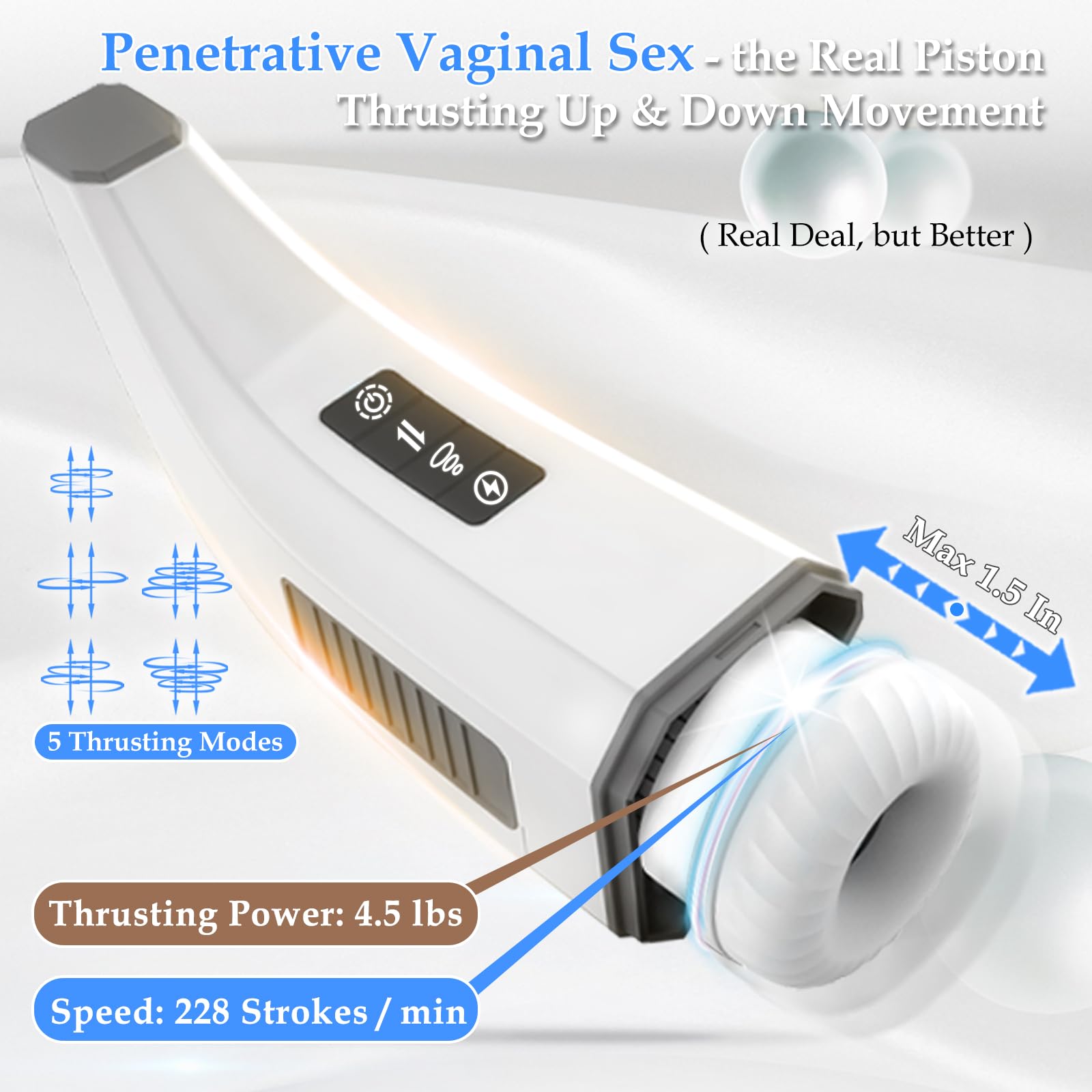 3 in 1 Thrusting Sucking Vibrating Automatic Male Masturbator - Hands-Free Adult Sex Toy for Men with Blowjob & Stroking Functions | Realistic Penis Vibrator for Solo Pleasure & Couples Play | Perfect for Travel, Discreet Storage & Stress Relief