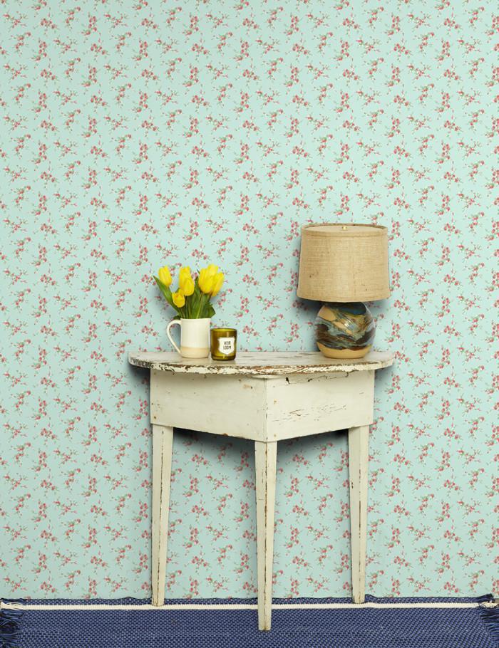 Jolene Peel and Stick Wallpaper - Mint Green with Pink Floral Design | Self-Adhesive Removable Wallpaper for Bedroom, Nursery, Living Room Decor