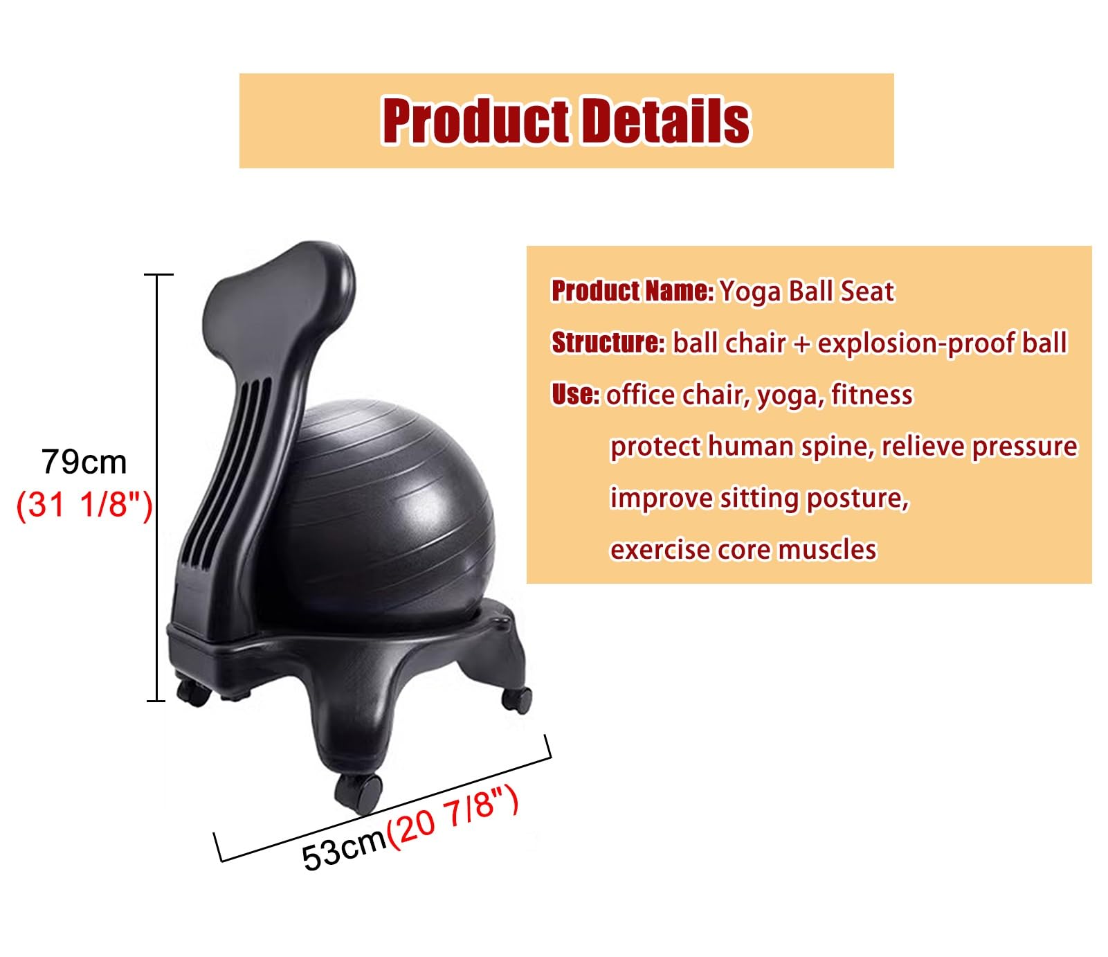 Ergonomic Yoga Ball Chair for Office & Home - Purple Exercise Ball Seat with Wheels, Stability Base & Foot Pump - Perfect for Desk Work, Posture Correction & Active Sitting