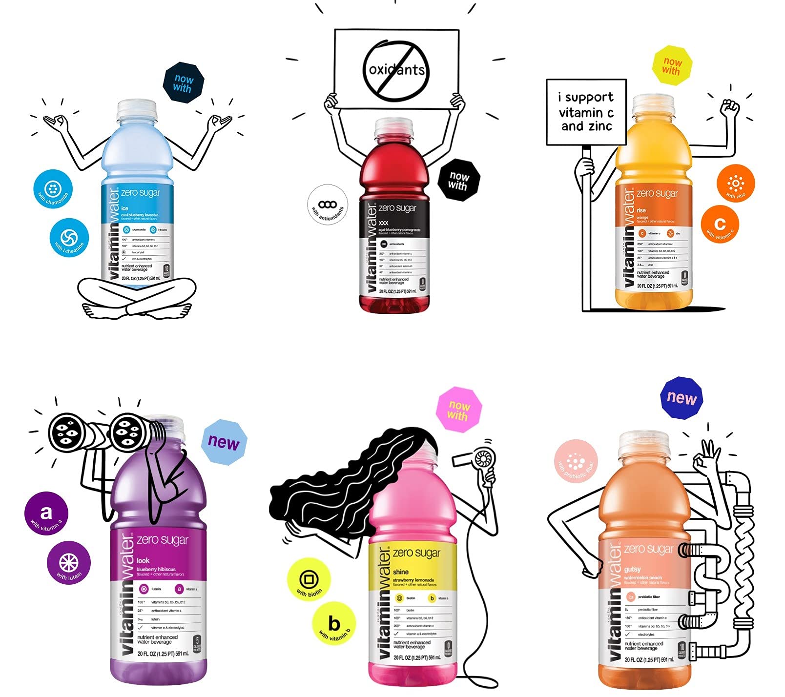 Vitamin Water ZERO Sugar Variety Pack - 12 Pack, 20 fl Oz Bottles | Electrolyte-Enhanced Flavored Water with Essential Vitamins (Rise, Shine, Ice, Look, Gutsy, XXX) | Perfect for Hydration, Workouts, Office & On-the-Go Lifestyle