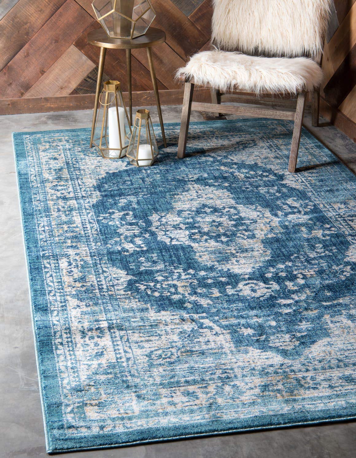 Unique Loom Oslo Collection Distressed Vintage Traditional Navy Blue Area Rug 8' x 11' - Perfect for Living Room, Bedroom & Home Decor