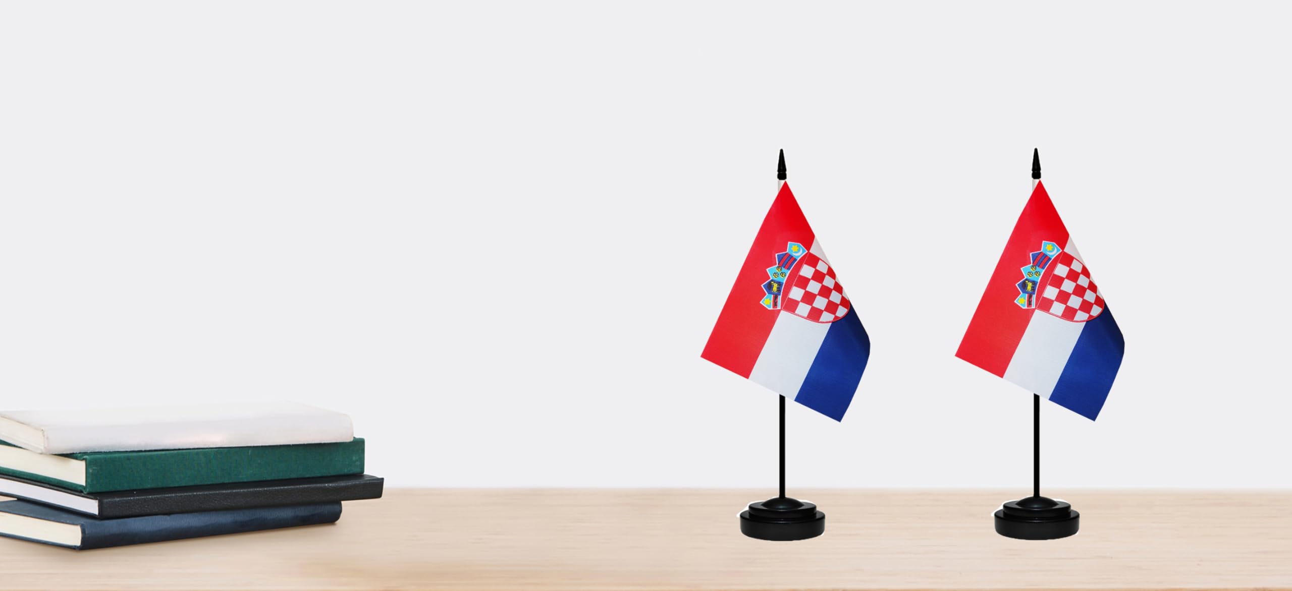 Premium Croatia Mini Desk Flag Set - 2 Pack Miniature Croatian Table Office Flags with 13