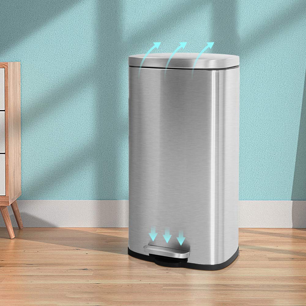 HGS 8 Gallon Stainless Steel Step Trash Can with Lid - Fingerprint Proof & Durable Kitchen Garbage Bin for Home, Office, Living Room & Bedroom - Perfect Waste Disposal Solution for Modern Spaces (30 Liter)