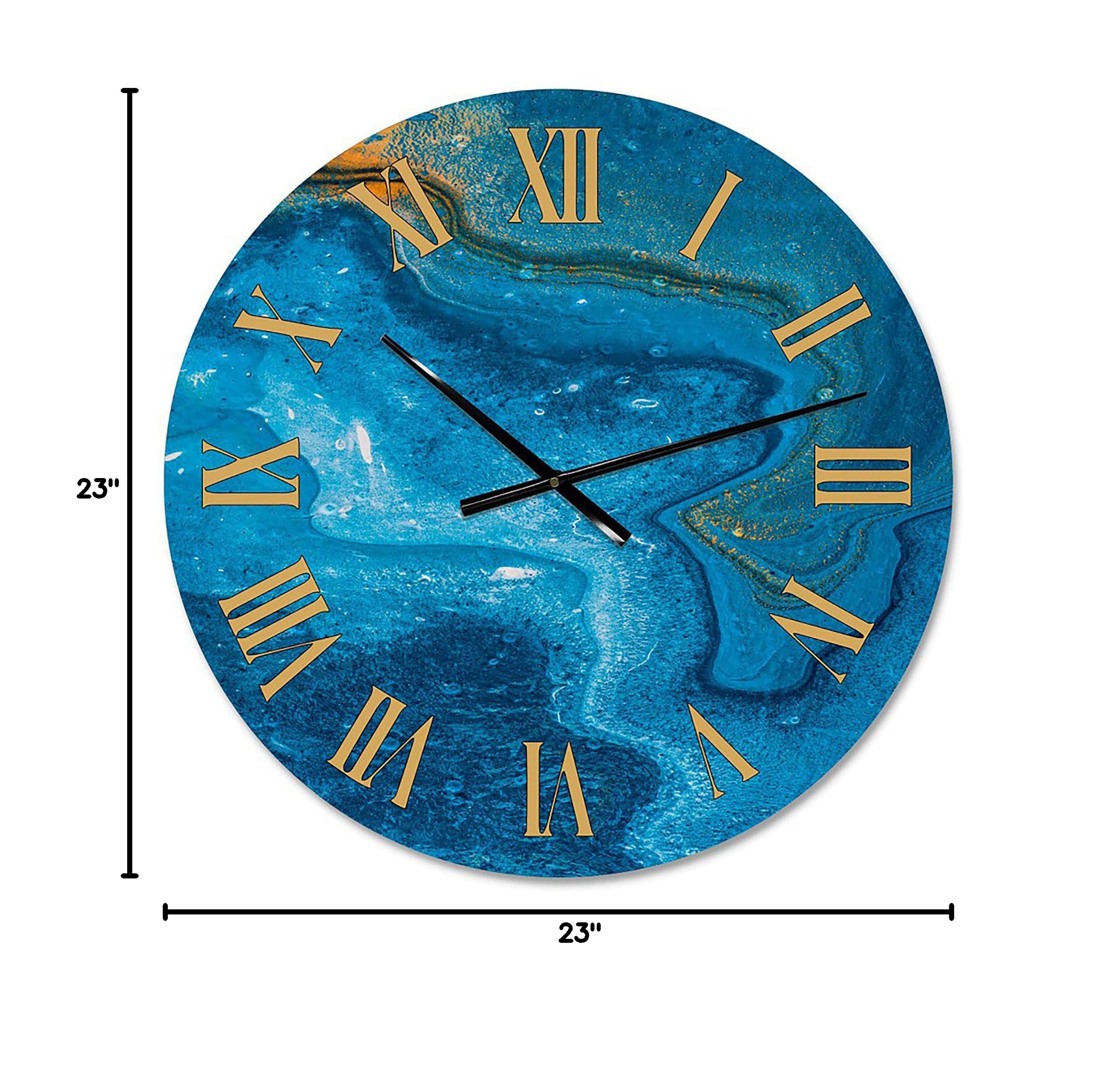 Abstract Marble Wall Clock - Modern Blue Fractal Design Large Decorative Clock for Living Room, Bedroom & Office | Silent Non-Ticking Home Decor