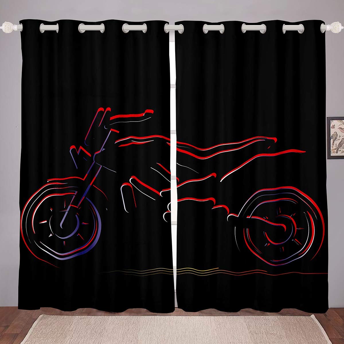 Motocross Rider Curtains - Motorcycle Drapes for Bedroom Decor | Extreme Sports Theme